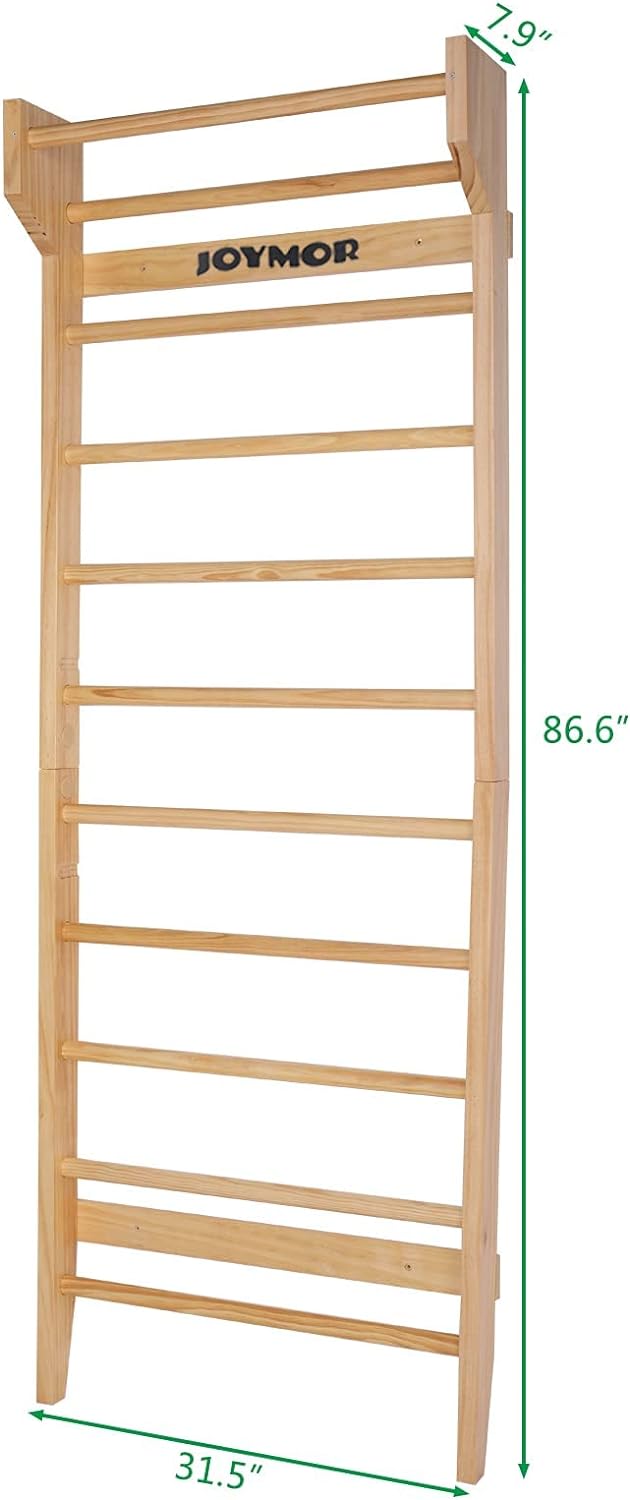 JOYMOR Gymnastics Wood Stall Bar, Multi-use Swedish Ladder- Wall Mounted Pull Up Bar-Physical Therapy for Stretching and Various Exercises,Indoor Home Gym Workout Yoga