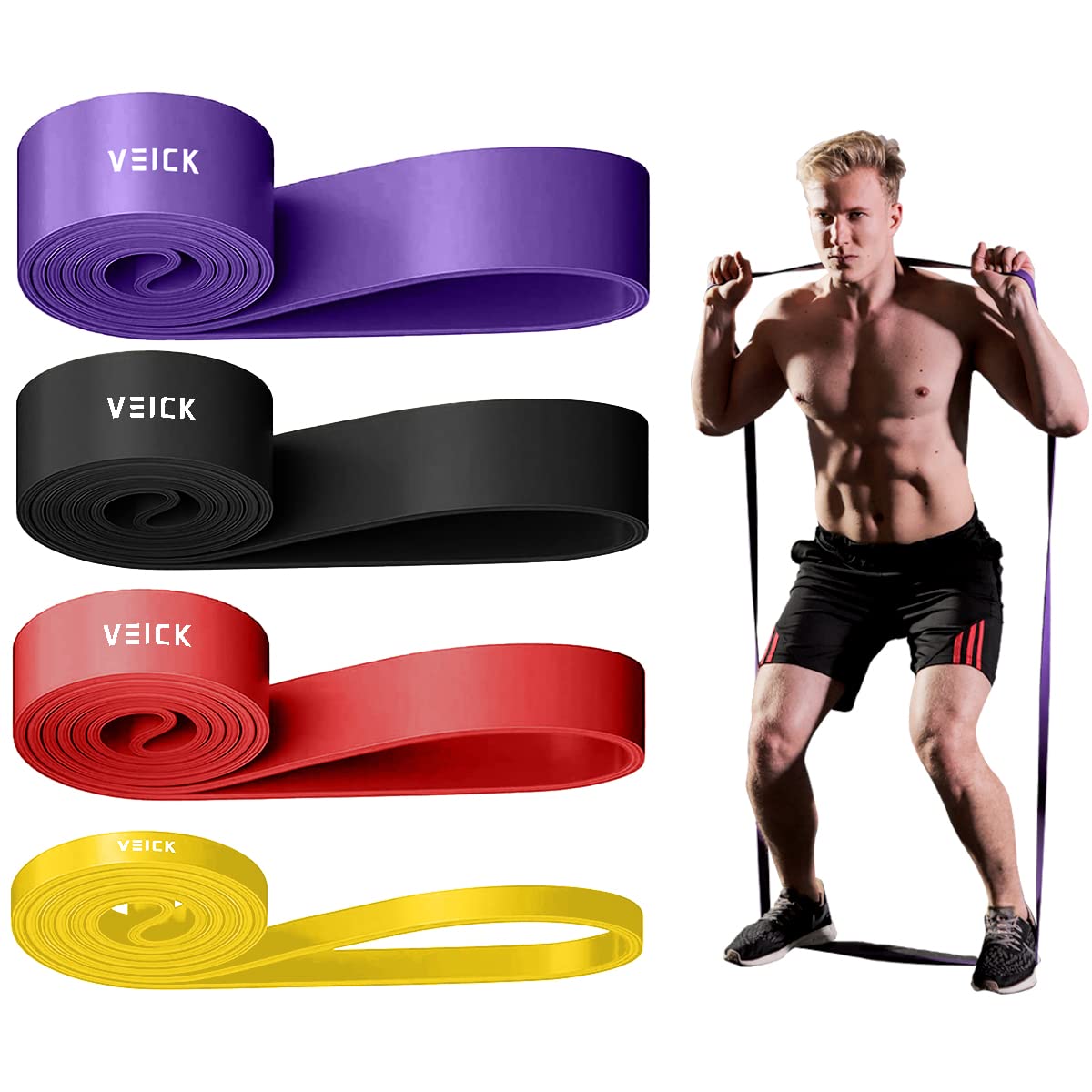 VEICK Resistance Bands for Working Out, Exercise Bands, Workout Bands, Pull Up Assistance Bands, Long Heavy Stretch Bands Set for Men and Women, Power Weight Gym at Home Fitness Equipment