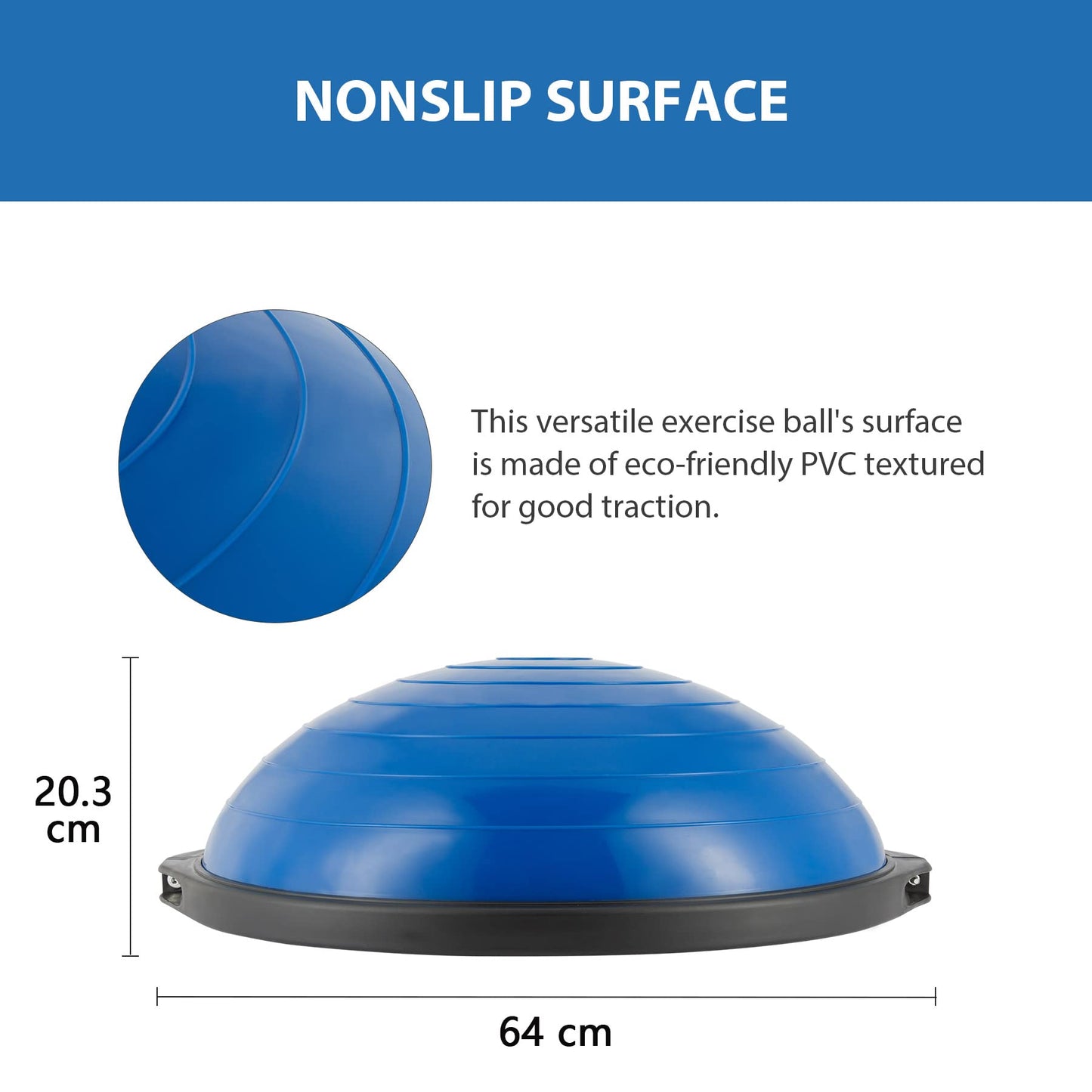 ZELUS 25in. Balance Ball | 660lb Inflatable Half Exercise Ball Wobble Board Balance Trainer w Nonslip Base | Half Yoga Ball Strength Training Equipment w 2 Bands, Pump, Extra Ball Included