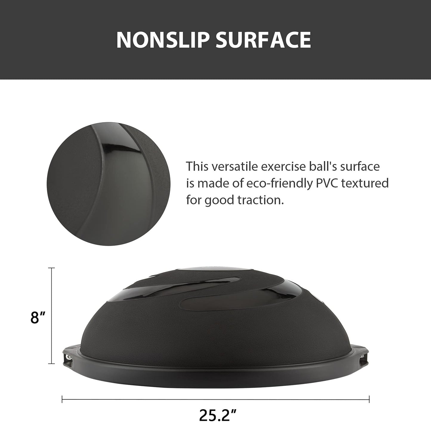 ZELUS 25in. Balance Ball | 660lb Inflatable Half Exercise Ball Wobble Board Balance Trainer w Nonslip Base | Half Yoga Ball Strength Training Equipment w 2 Bands, Pump, Extra Ball Included