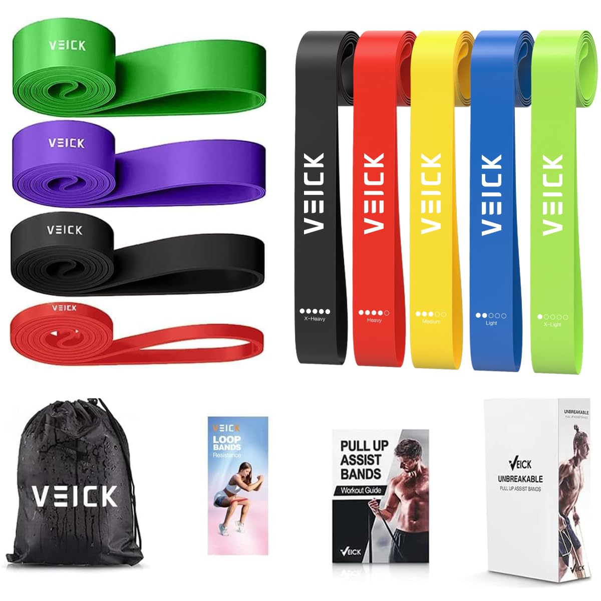 VEICK Resistance Bands for Working Out, Exercise Bands, Workout Bands, Pull Up Assistance Bands, Long Heavy Stretch Bands Set for Men and Women, Power Weight Gym at Home Fitness Equipment