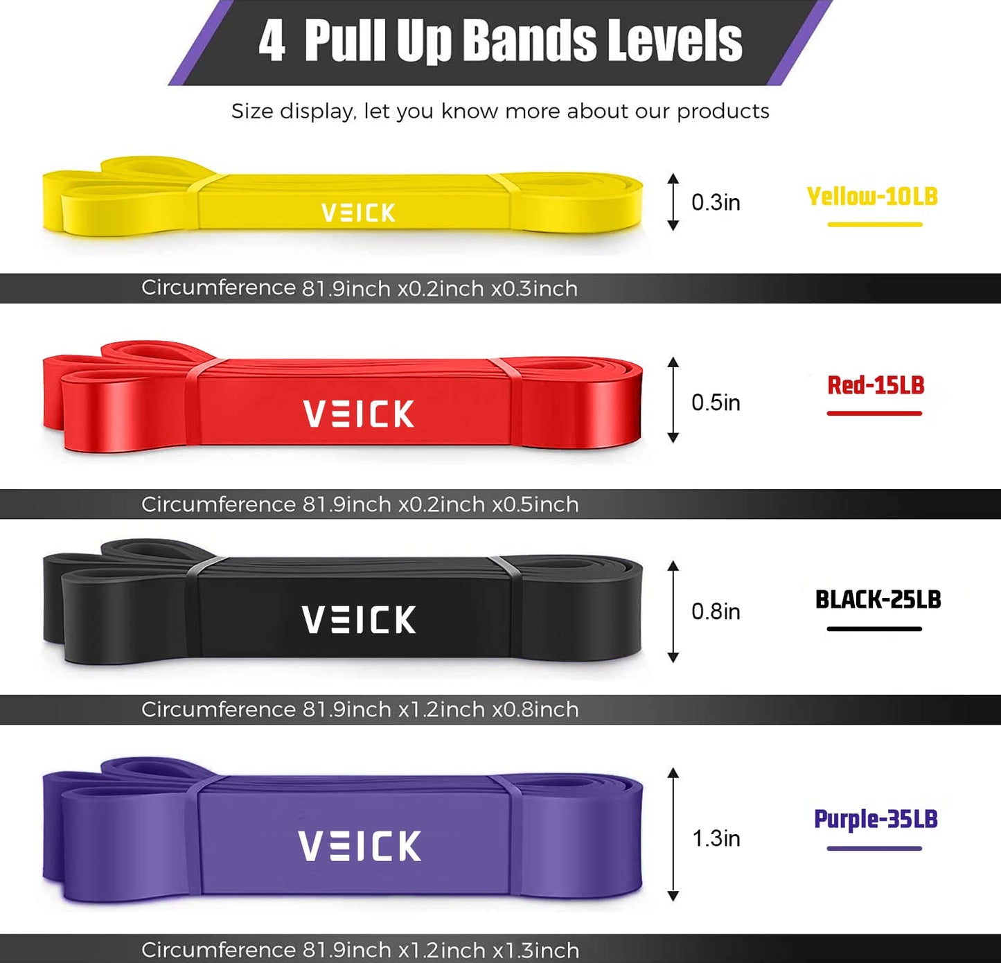 VEICK Resistance Bands for Working Out, Exercise Bands, Workout Bands, Pull Up Assistance Bands, Long Heavy Stretch Bands Set for Men and Women, Power Weight Gym at Home Fitness Equipment
