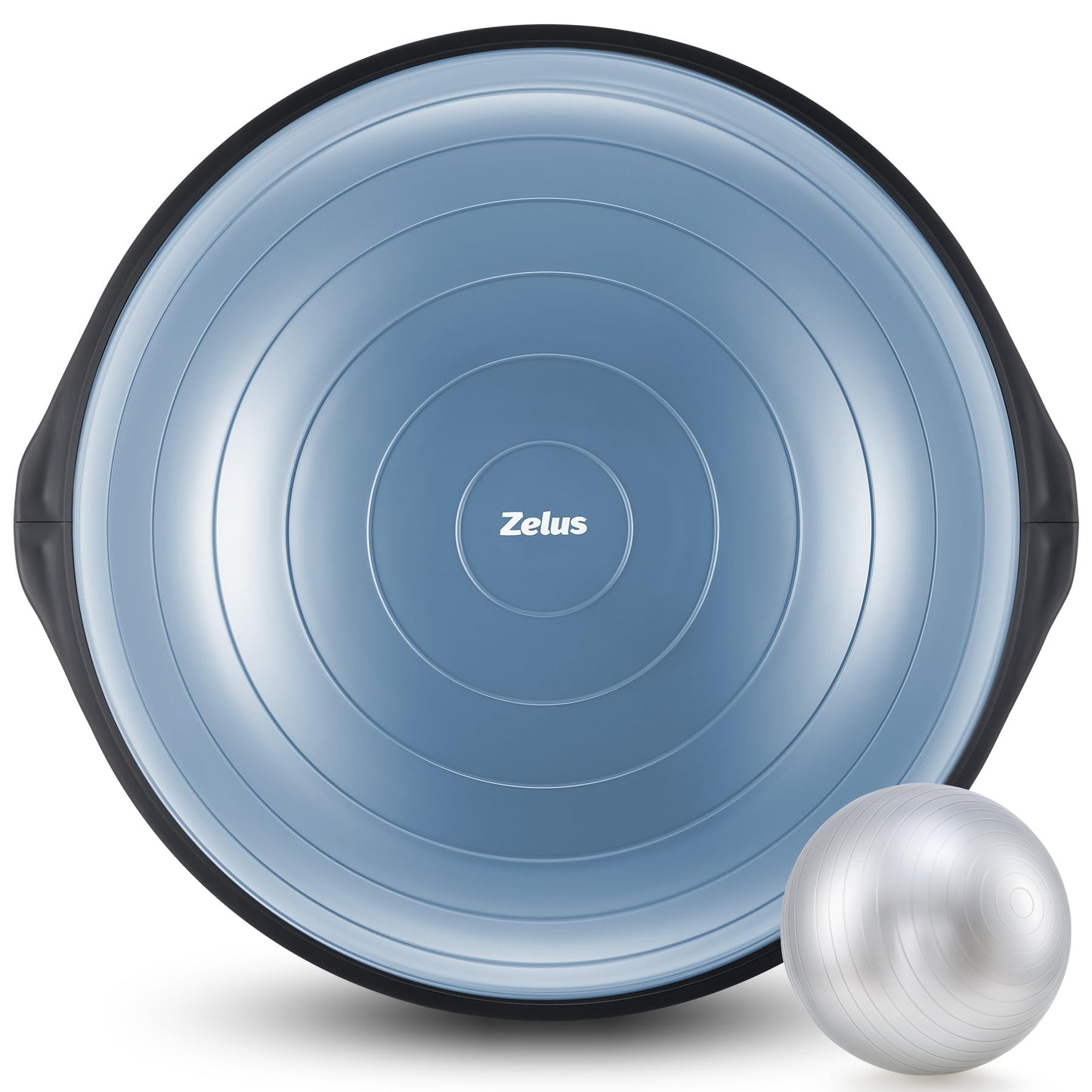 ZELUS 25in. Balance Ball | 660lb Inflatable Half Exercise Ball Wobble Board Balance Trainer w Nonslip Base | Half Yoga Ball Strength Training Equipment w 2 Bands, Pump, Extra Ball Included