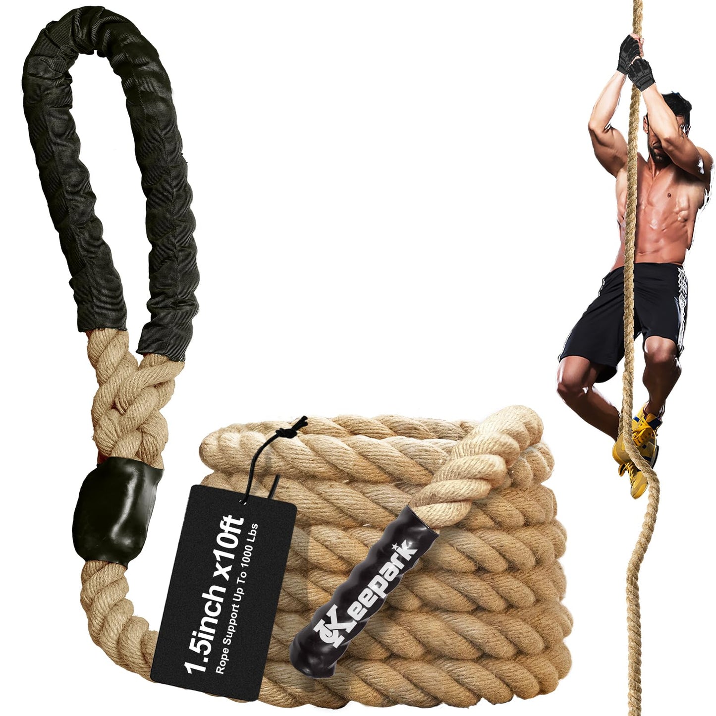 Climbing Rope 1.5 Inch Diameter 10FT 15FT 20FT 25FT 30FT 35FT Gym Climbing Rope for Fitness & Strength Training, Workout Exercises Climbing Rope for Adults Kids Outdoor or Home Indoor