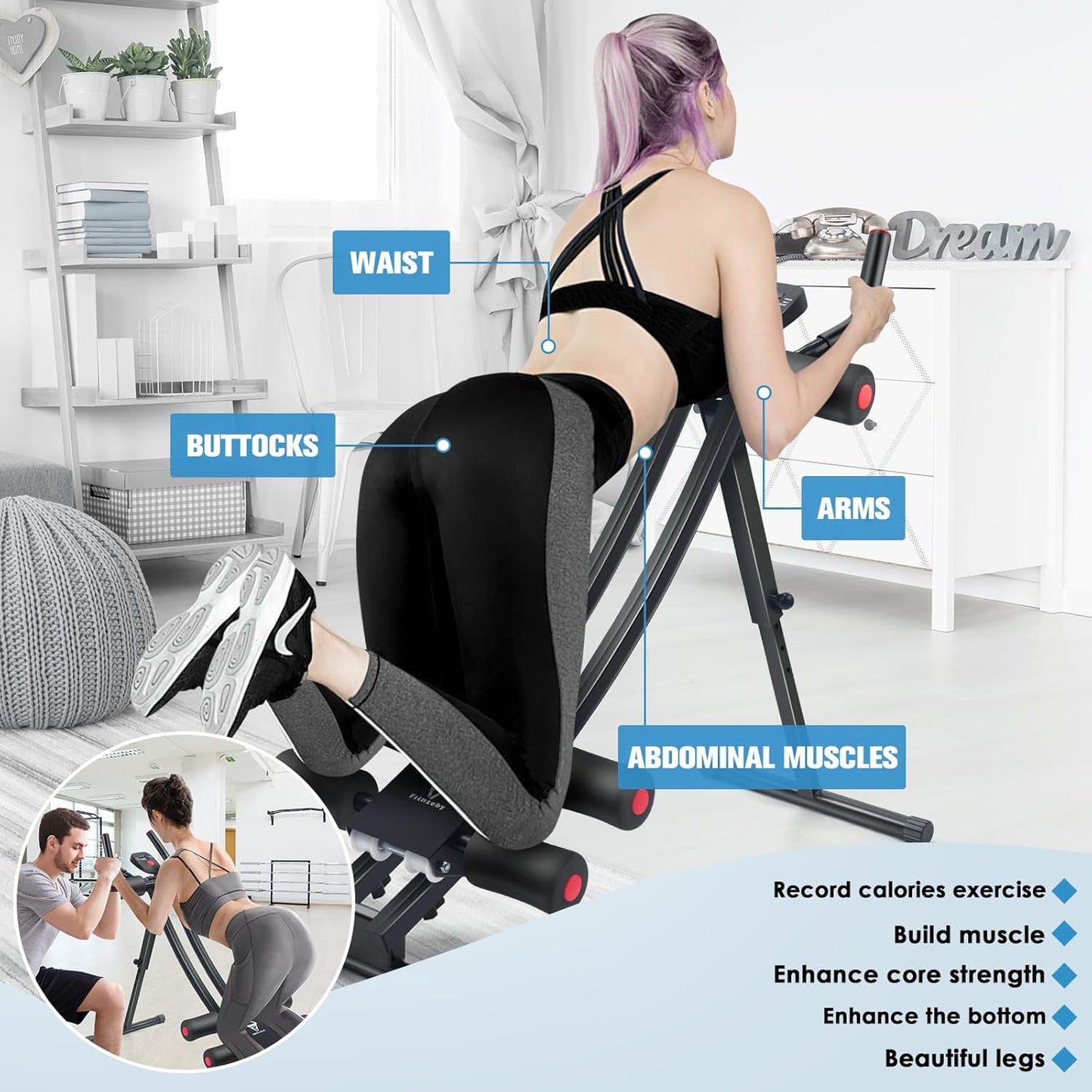 Abdominal Trainers, Adjustable AB Machine at Home or Gym for Core Strength Training, Ab Cruncher Foldable Fitness Gear for Men and Women Exercise &Workout