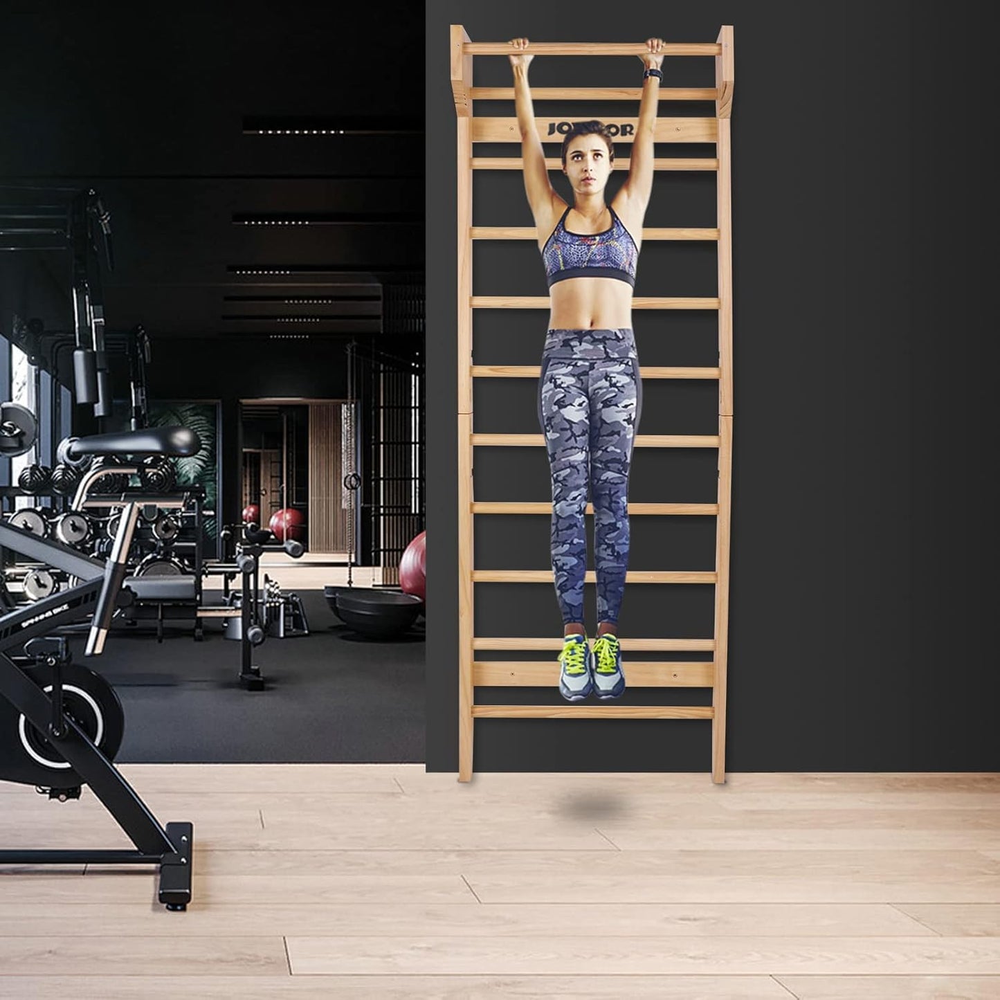 JOYMOR Gymnastics Wood Stall Bar, Multi-use Swedish Ladder- Wall Mounted Pull Up Bar-Physical Therapy for Stretching and Various Exercises,Indoor Home Gym Workout Yoga