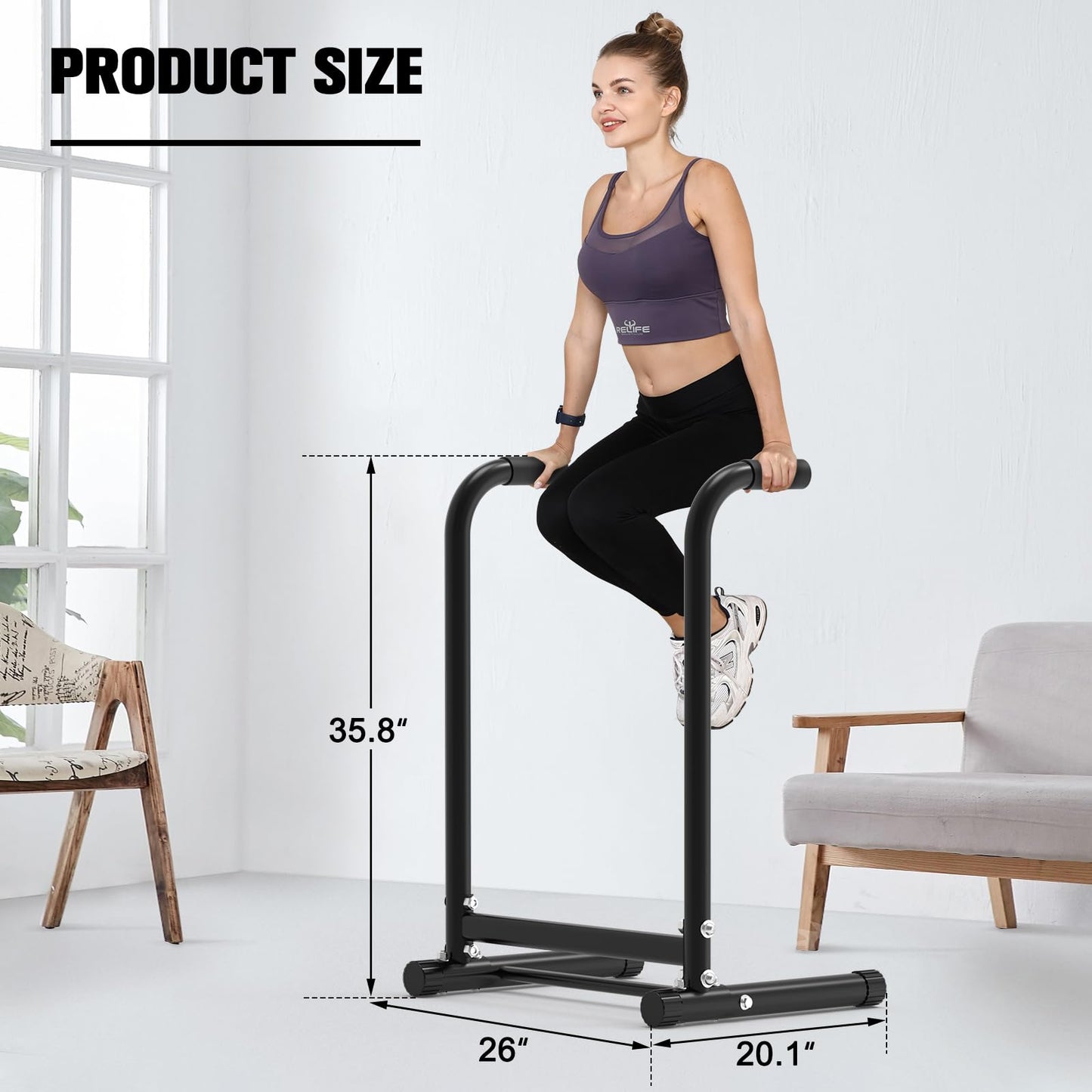 RELIFE REBUILD YOUR LIFE Dip Station Functional Heavy Duty Dip Stands Fitness Workout Dip bar Station Stabilizer Parallette Push Up Stand