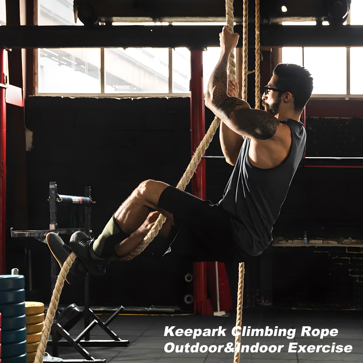 Climbing Rope 1.5 Inch Diameter 10FT 15FT 20FT 25FT 30FT 35FT Gym Climbing Rope for Fitness & Strength Training, Workout Exercises Climbing Rope for Adults Kids Outdoor or Home Indoor