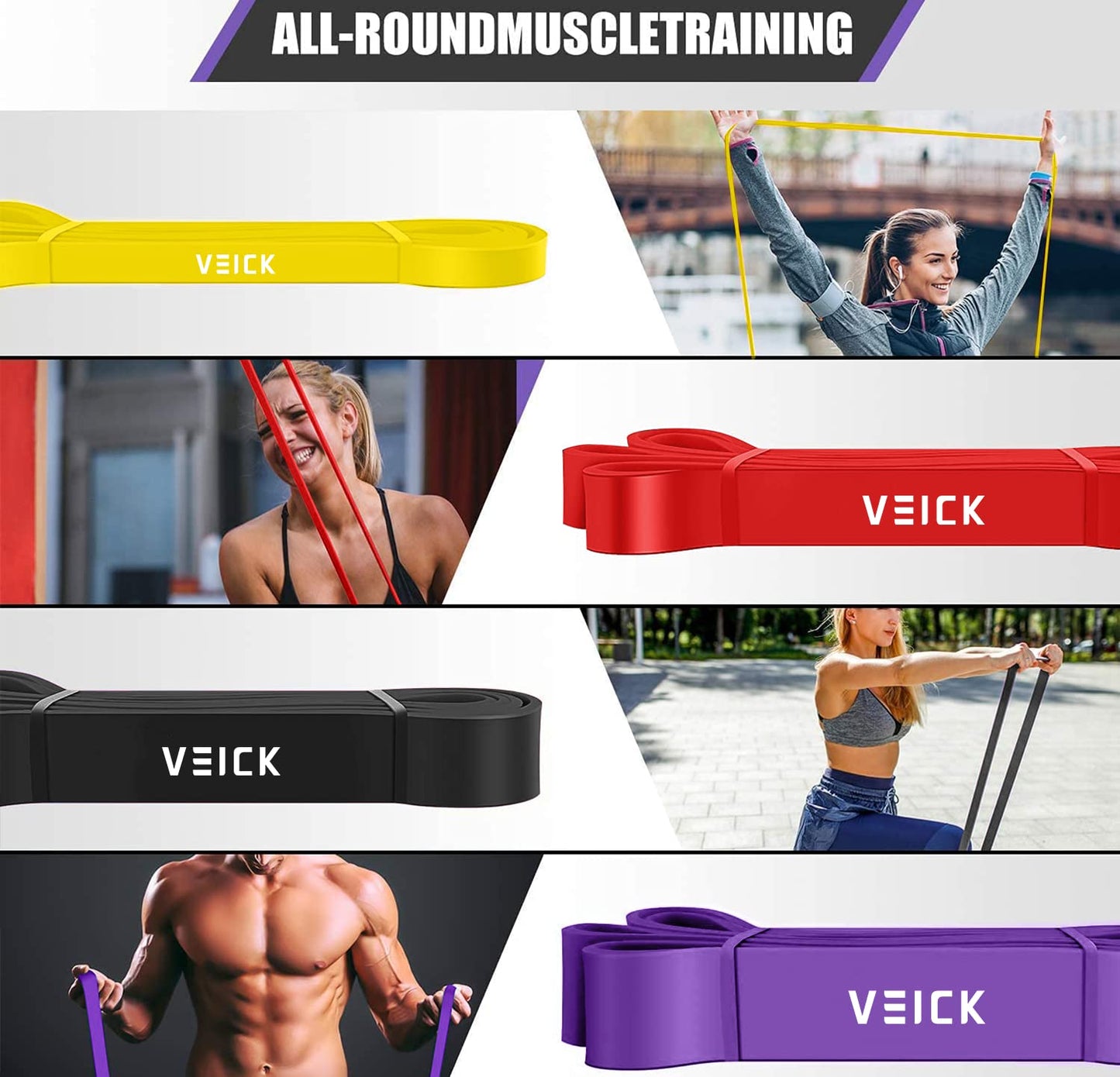 VEICK Resistance Bands for Working Out, Exercise Bands, Workout Bands, Pull Up Assistance Bands, Long Heavy Stretch Bands Set for Men and Women, Power Weight Gym at Home Fitness Equipment