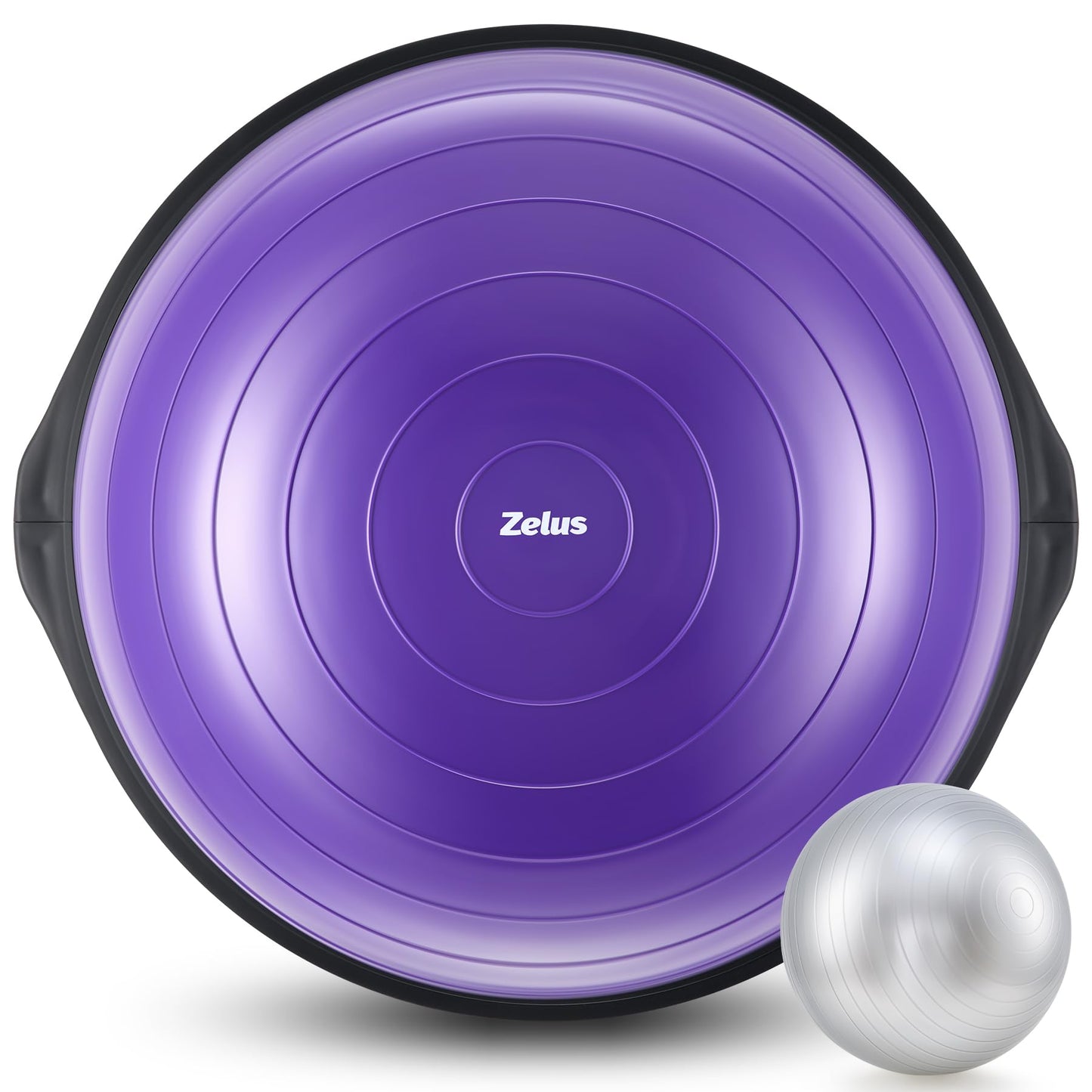 ZELUS 25in. Balance Ball | 660lb Inflatable Half Exercise Ball Wobble Board Balance Trainer w Nonslip Base | Half Yoga Ball Strength Training Equipment w 2 Bands, Pump, Extra Ball Included