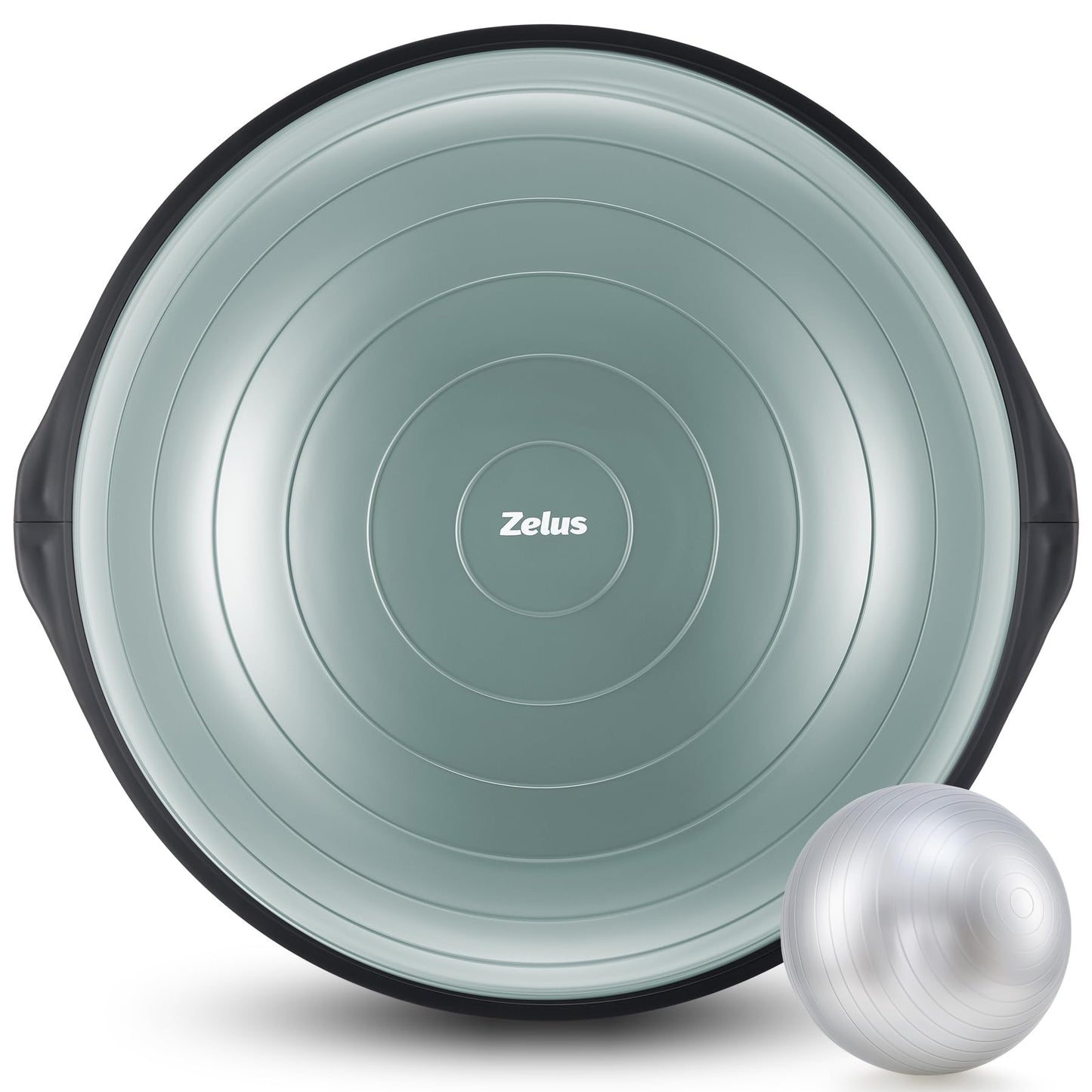 ZELUS 25in. Balance Ball | 660lb Inflatable Half Exercise Ball Wobble Board Balance Trainer w Nonslip Base | Half Yoga Ball Strength Training Equipment w 2 Bands, Pump, Extra Ball Included