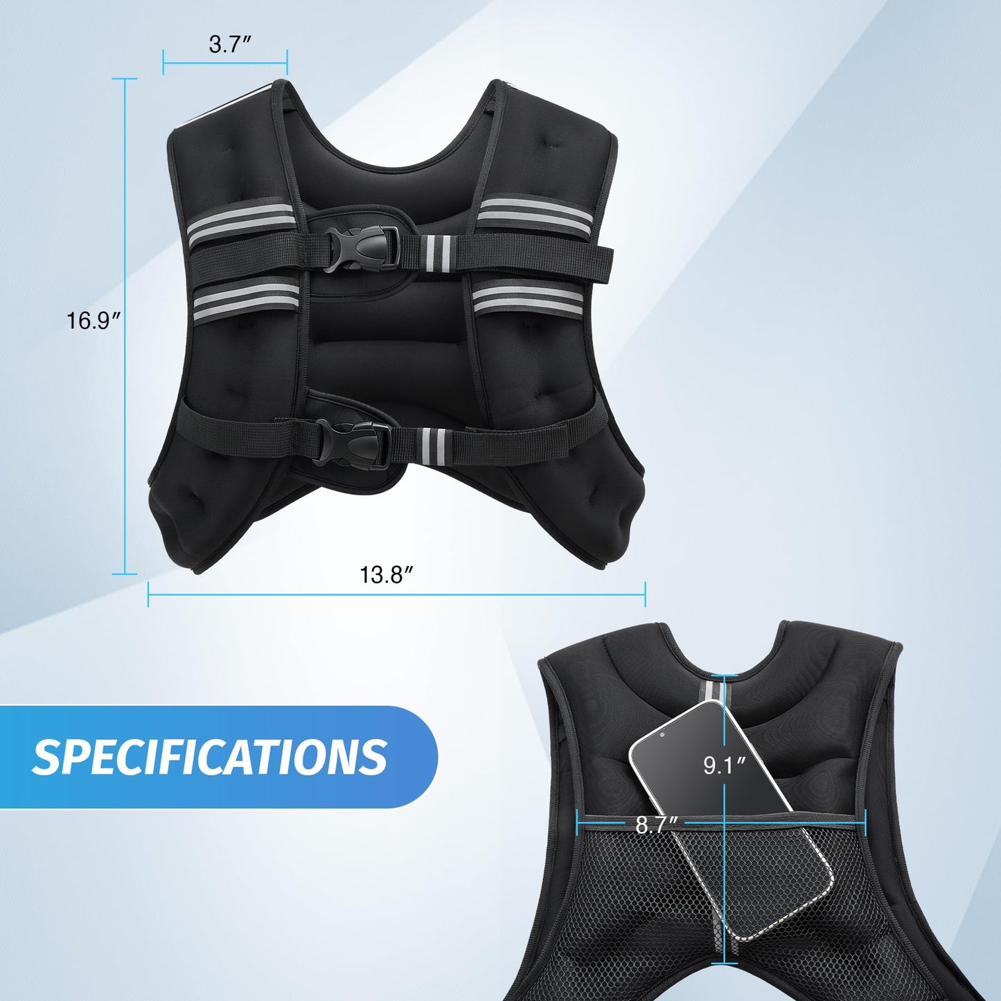 ZELUS Weighted Vest, 6lb/8lb/12lb/16lb/20lb/25lb/30lb Weight Vest with Reflective Stripe for Workout, Strength Training, Running, Fitness, Muscle Building, Weight Loss, Weightlifting