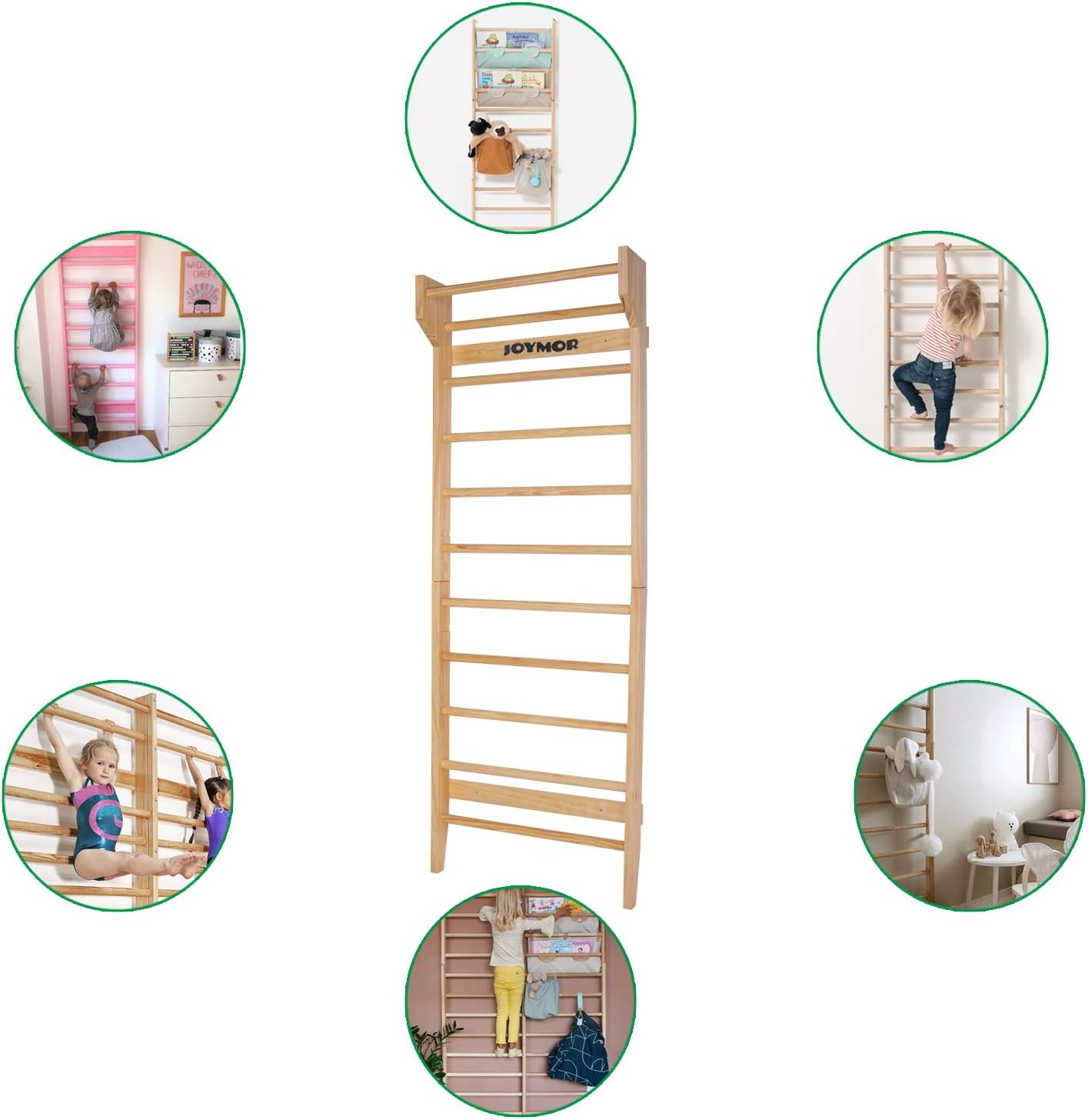 JOYMOR Gymnastics Wood Stall Bar, Multi-use Swedish Ladder- Wall Mounted Pull Up Bar-Physical Therapy for Stretching and Various Exercises,Indoor Home Gym Workout Yoga