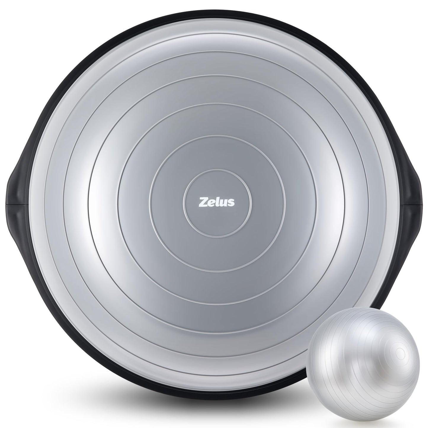 ZELUS 25in. Balance Ball | 660lb Inflatable Half Exercise Ball Wobble Board Balance Trainer w Nonslip Base | Half Yoga Ball Strength Training Equipment w 2 Bands, Pump, Extra Ball Included