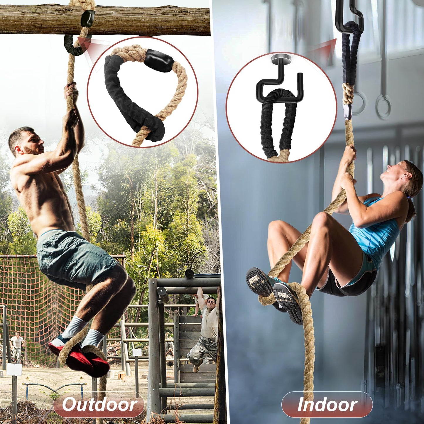 Climbing Rope 1.5 Inch Diameter 10FT 15FT 20FT 25FT 30FT 35FT Gym Climbing Rope for Fitness & Strength Training, Workout Exercises Climbing Rope for Adults Kids Outdoor or Home Indoor