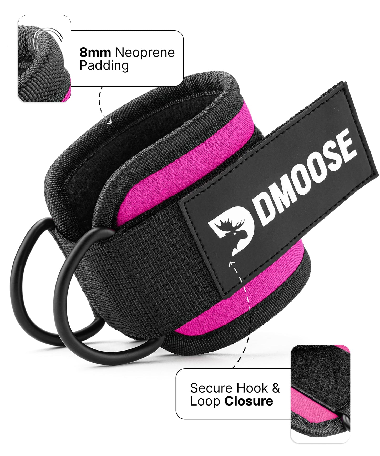 DMoose Fitness Ankle Straps for Cable Machines - One Size Fit with Premium Padding, Glute Kickback Ankle Strap for Women & Men, Cable Attachments for Gym, Booty Workouts, Leg Extension & Hip Abductors