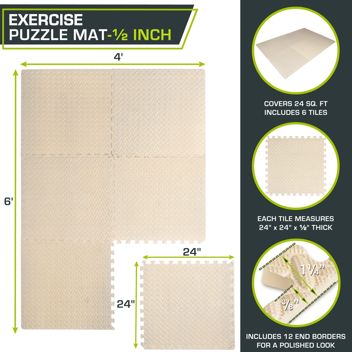 ProsourceFit Puzzle Exercise Mat ½ in, EVA Interlocking Foam Floor Tiles for Home Gym, Mat for Home Workout Equipment, Floor Padding for Kids.