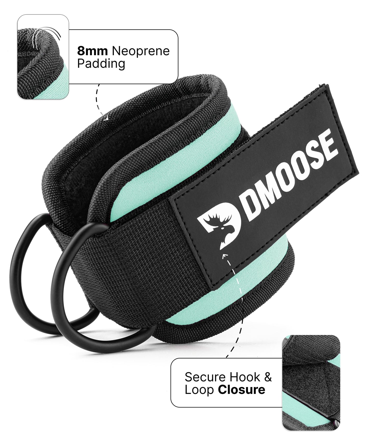 DMoose Fitness Ankle Straps for Cable Machines - One Size Fit with Premium Padding, Glute Kickback Ankle Strap for Women & Men, Cable Attachments for Gym, Booty Workouts, Leg Extension & Hip Abductors