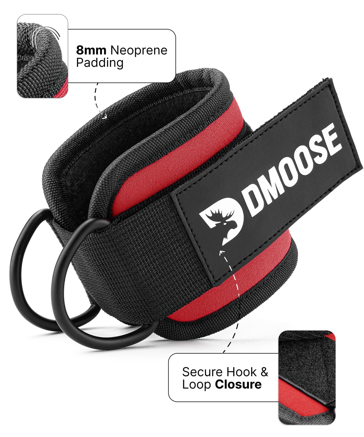 DMoose Fitness Ankle Straps for Cable Machines - One Size Fit with Premium Padding, Glute Kickback Ankle Strap for Women & Men, Cable Attachments for Gym, Booty Workouts, Leg Extension & Hip Abductors