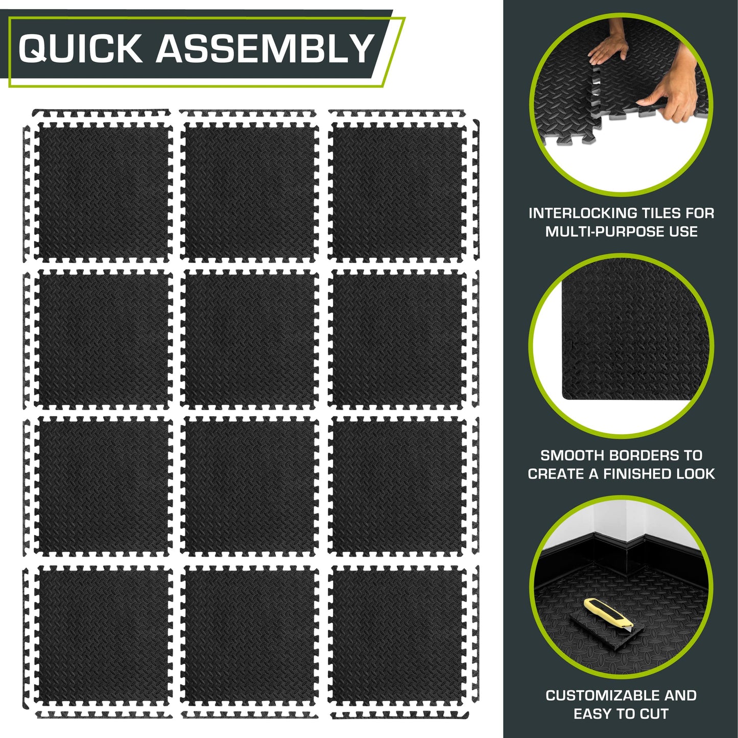 ProsourceFit Puzzle Exercise Mat ½ in, EVA Interlocking Foam Floor Tiles for Home Gym, Mat for Home Workout Equipment, Floor Padding for Kids.