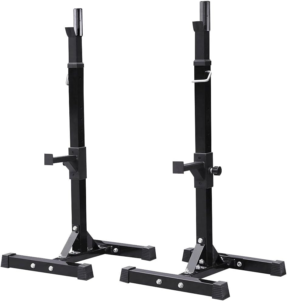 Yaheetech Pair of Adjustable Squat Rack Standard 44-70 Inch Barbell Rack Solid Steel Squat Stands Bench Press Rack Home Gym Portable Dumbbell Racks Stands