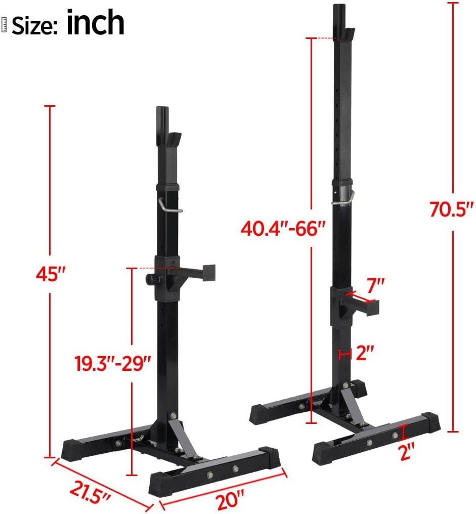 Yaheetech Pair of Adjustable Squat Rack Standard 44-70 Inch Barbell Rack Solid Steel Squat Stands Bench Press Rack Home Gym Portable Dumbbell Racks Stands