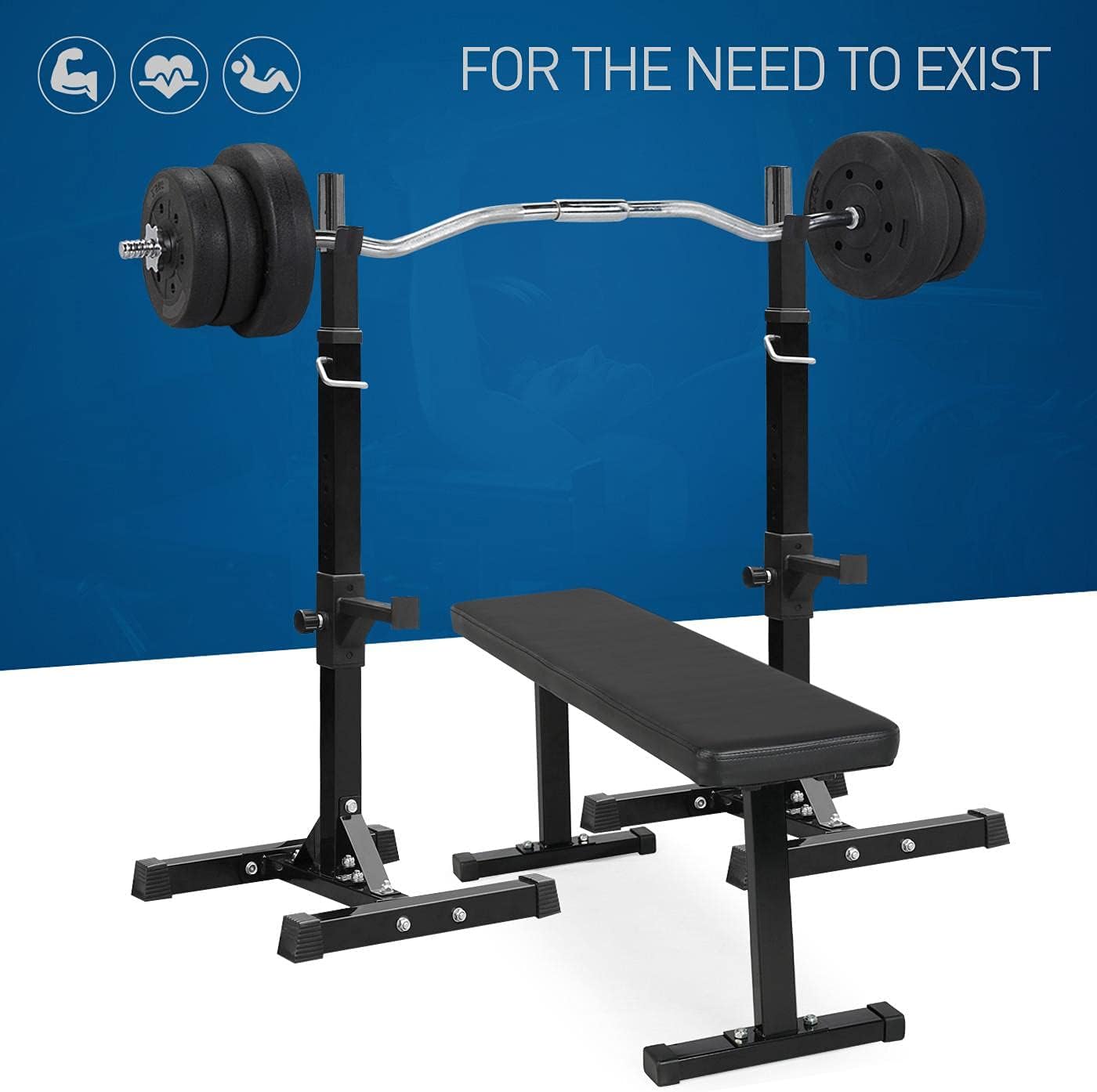 Yaheetech Pair of Adjustable Squat Rack Standard 44-70 Inch Barbell Rack Solid Steel Squat Stands Bench Press Rack Home Gym Portable Dumbbell Racks Stands