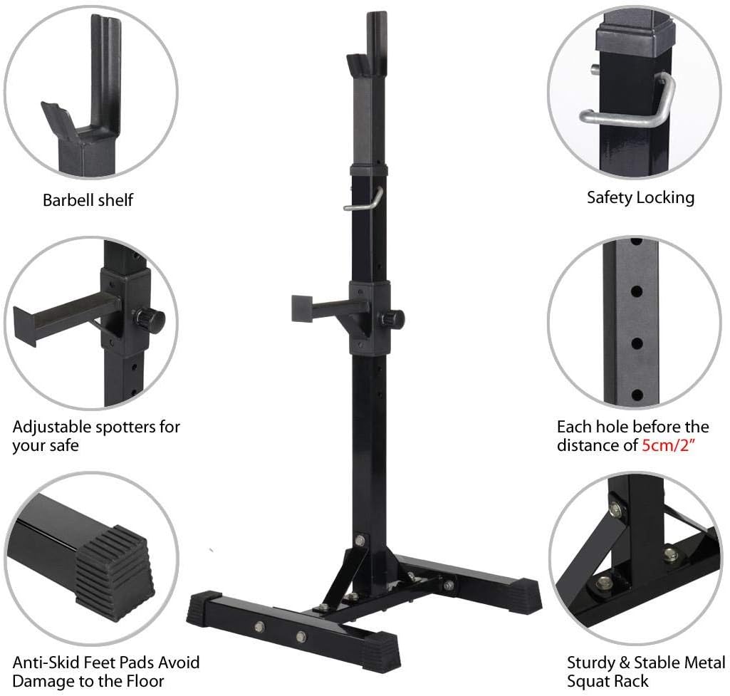 Yaheetech Pair of Adjustable Squat Rack Standard 44-70 Inch Barbell Rack Solid Steel Squat Stands Bench Press Rack Home Gym Portable Dumbbell Racks Stands