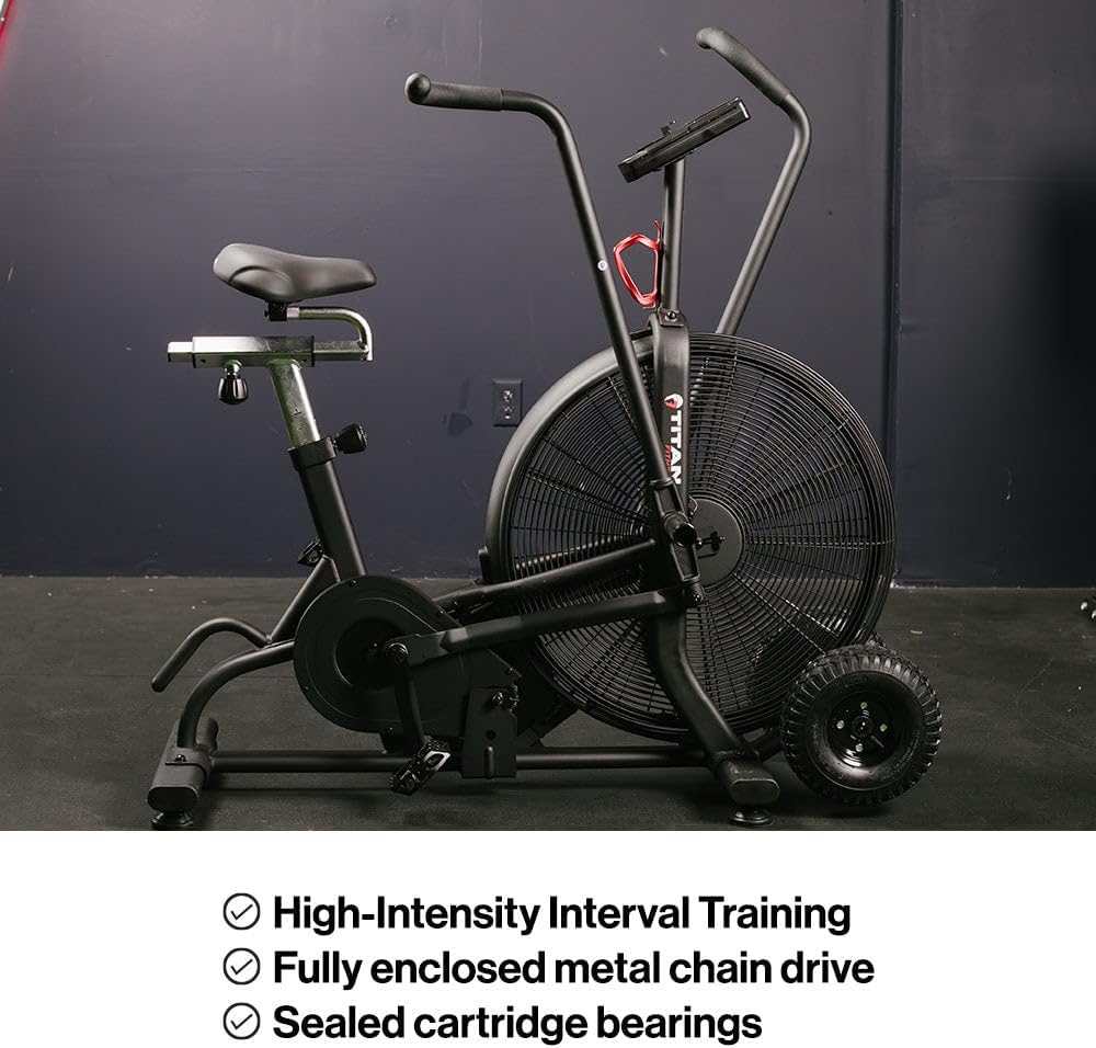 Titan Fitness Fan Bike, Indoor/Outdoor Cycling Exercise Bike with LCD Screen, Stationary Bike for Home Gym, Exercise and Cardio Workout Equipment, Black, 111 LB
