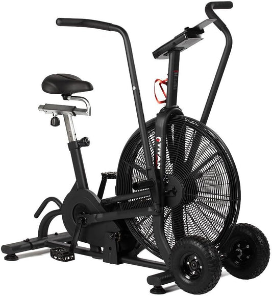 Titan Fitness Fan Bike, Indoor/Outdoor Cycling Exercise Bike with LCD Screen, Stationary Bike for Home Gym, Exercise and Cardio Workout Equipment, Black, 111 LB