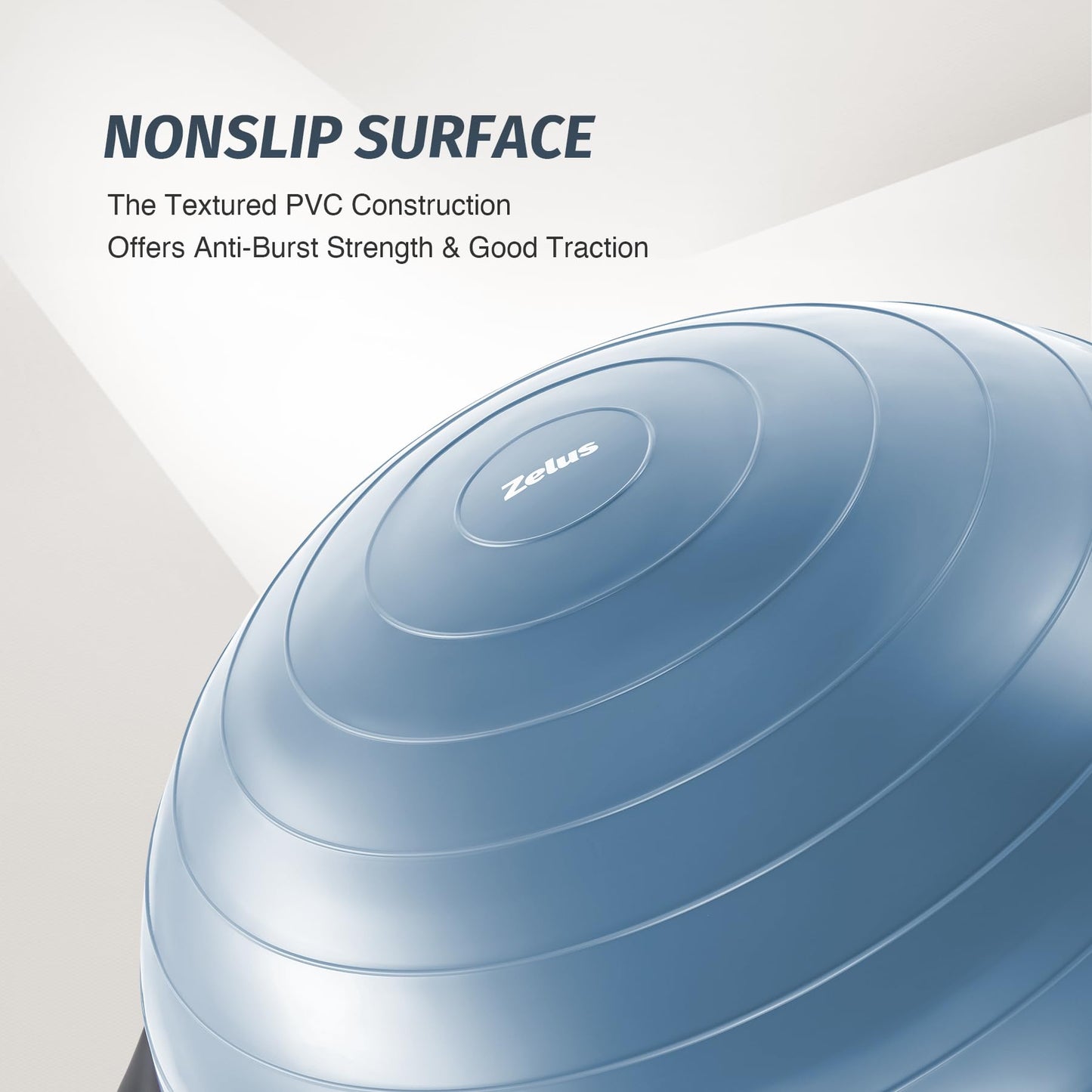 ZELUS 25in. Balance Ball | 660lb Inflatable Half Exercise Ball Wobble Board Balance Trainer w Nonslip Base | Half Yoga Ball Strength Training Equipment w 2 Bands, Pump, Extra Ball Included