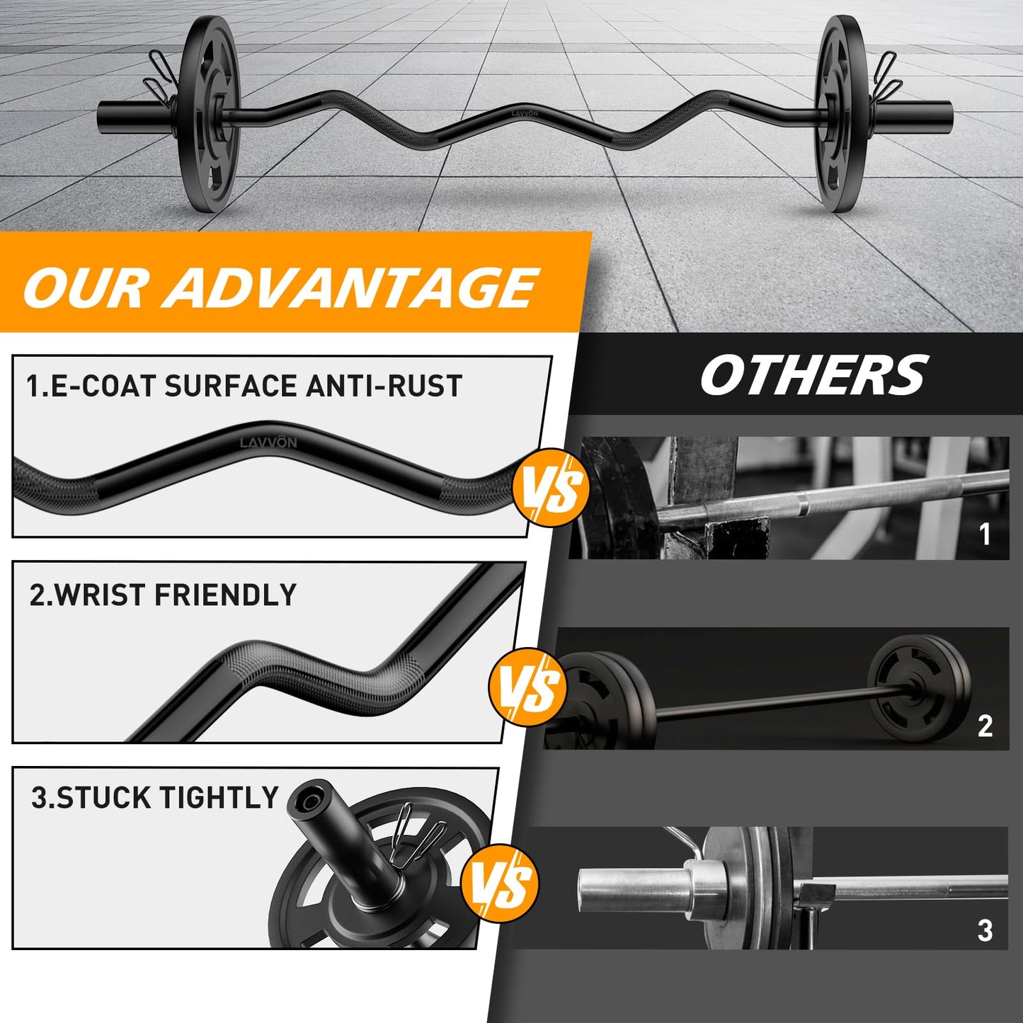 Olympic EZ Curl Barbell Bar 47", 2-Inch Curl Bar for Weight Lifting,Hip Thrusts,Squat,Biceps-Home Gym Weight Bar, Chrome Curling Bar for 2 Inch Weight Plates -2 Spring Collars(500lb Weight Capacity)