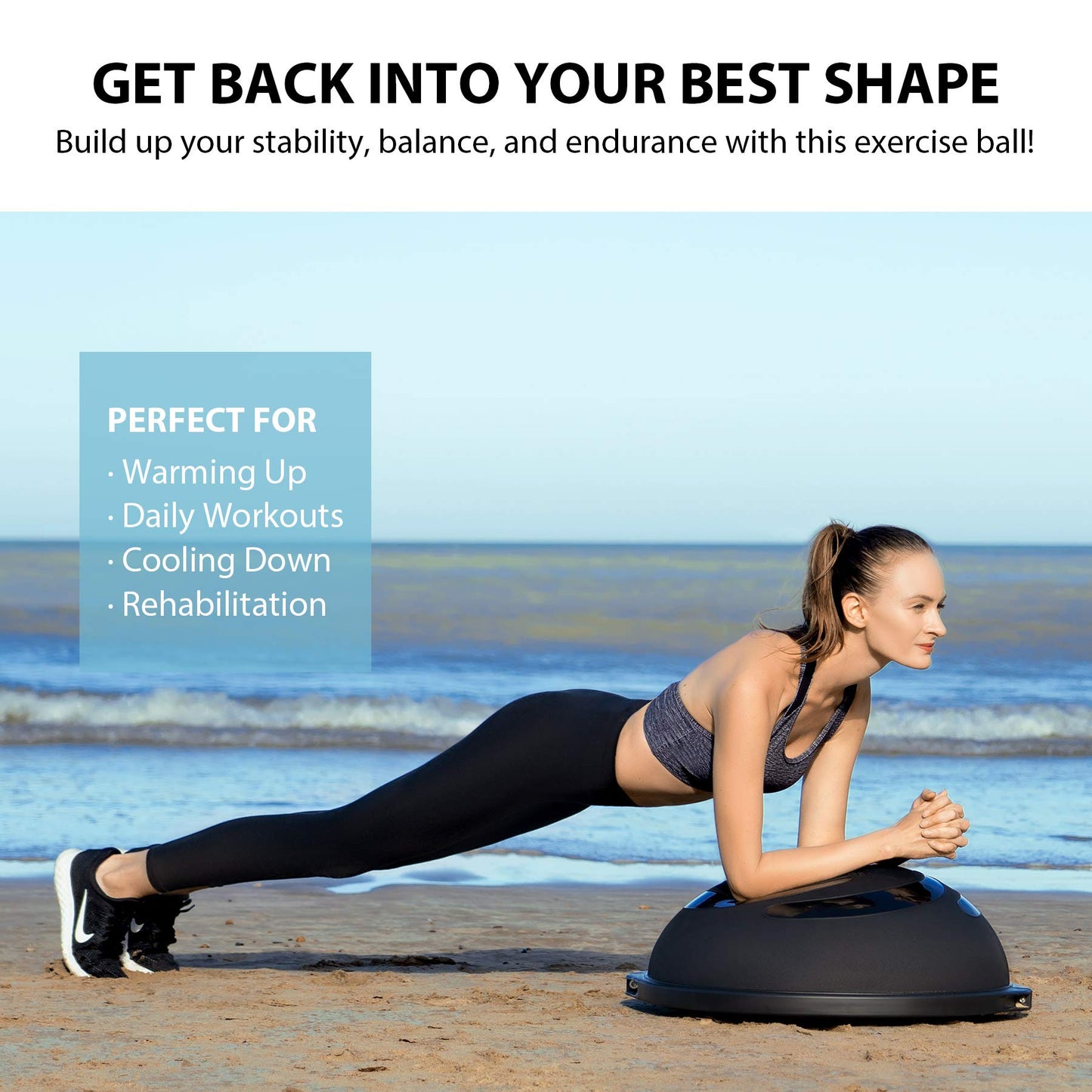 ZELUS 25in. Balance Ball | 660lb Inflatable Half Exercise Ball Wobble Board Balance Trainer w Nonslip Base | Half Yoga Ball Strength Training Equipment w 2 Bands, Pump, Extra Ball Included