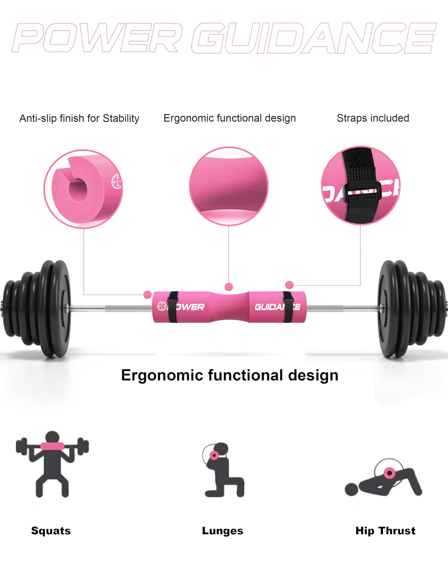 POWER GUIDANCE Barbell Squat Pad - Neck & Shoulder Protective Pad - Great for Squats, Lunges, Hip Thrusts, Weight Lifting & More - Fit Standard and Olympic Bars Perfectly