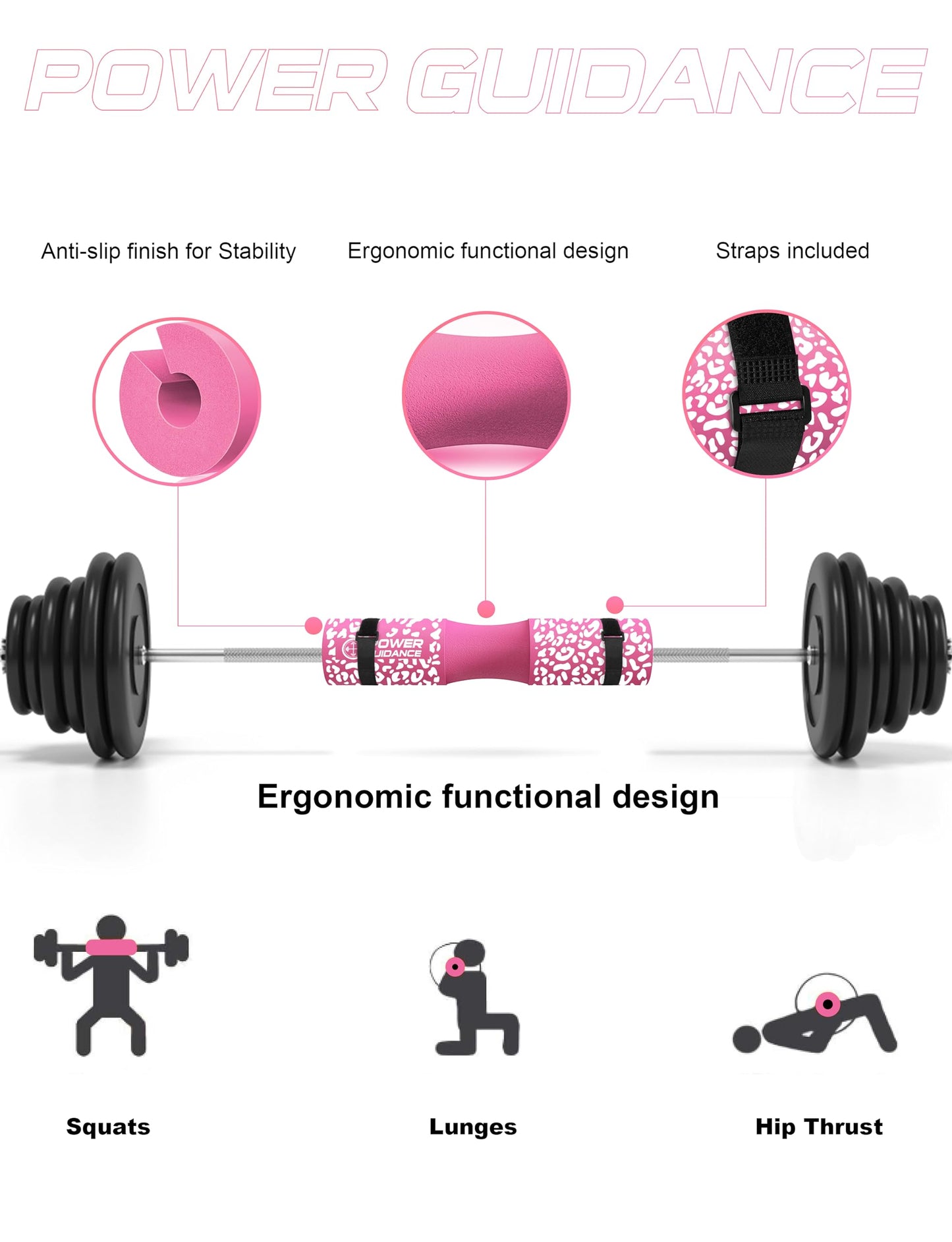 POWER GUIDANCE Barbell Squat Pad - Neck & Shoulder Protective Pad - Great for Squats, Lunges, Hip Thrusts, Weight Lifting & More - Fit Standard and Olympic Bars Perfectly