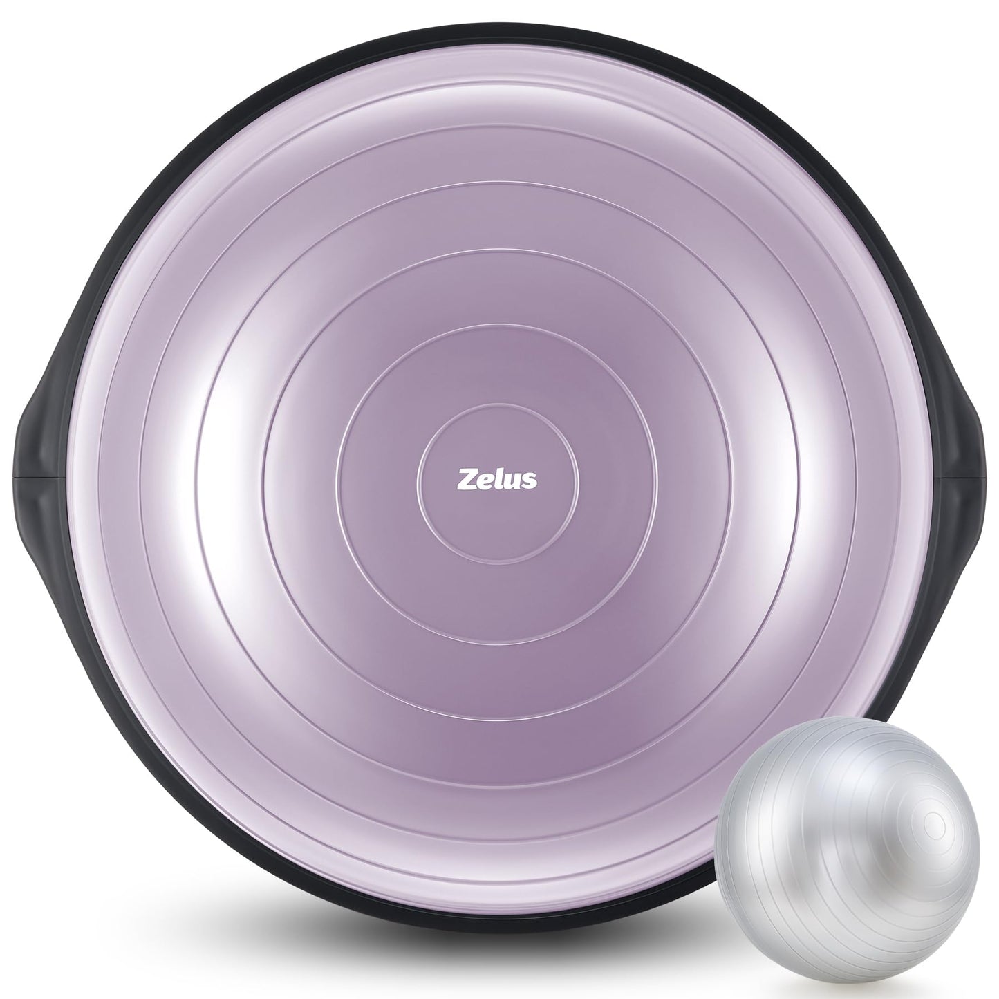 ZELUS 25in. Balance Ball | 660lb Inflatable Half Exercise Ball Wobble Board Balance Trainer w Nonslip Base | Half Yoga Ball Strength Training Equipment w 2 Bands, Pump, Extra Ball Included