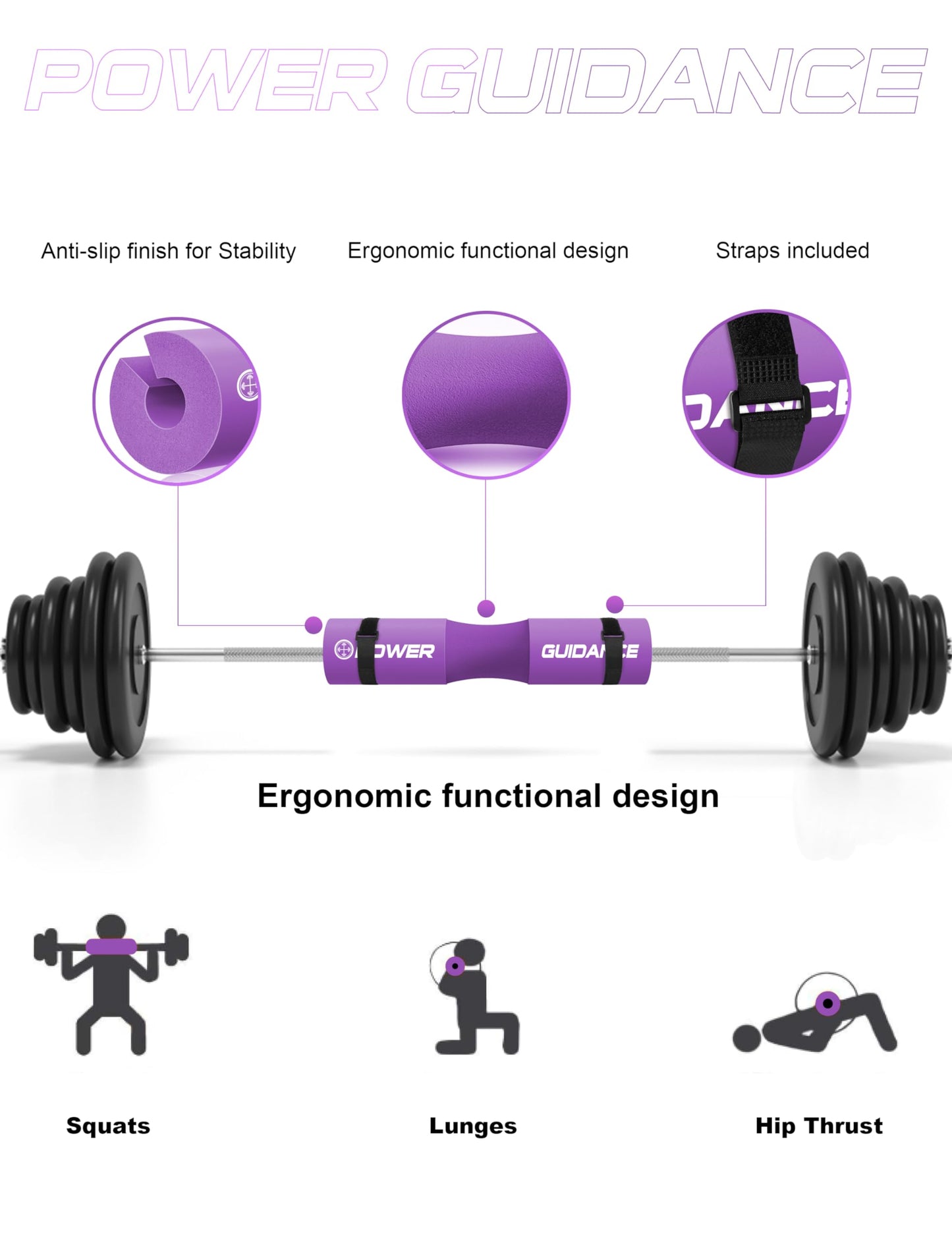 POWER GUIDANCE Barbell Squat Pad - Neck & Shoulder Protective Pad - Great for Squats, Lunges, Hip Thrusts, Weight Lifting & More - Fit Standard and Olympic Bars Perfectly