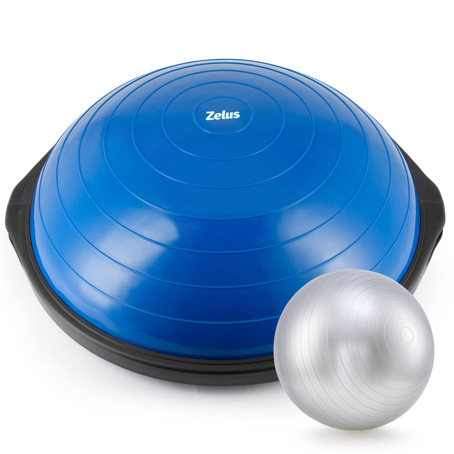 ZELUS 25in. Balance Ball | 660lb Inflatable Half Exercise Ball Wobble Board Balance Trainer w Nonslip Base | Half Yoga Ball Strength Training Equipment w 2 Bands, Pump, Extra Ball Included