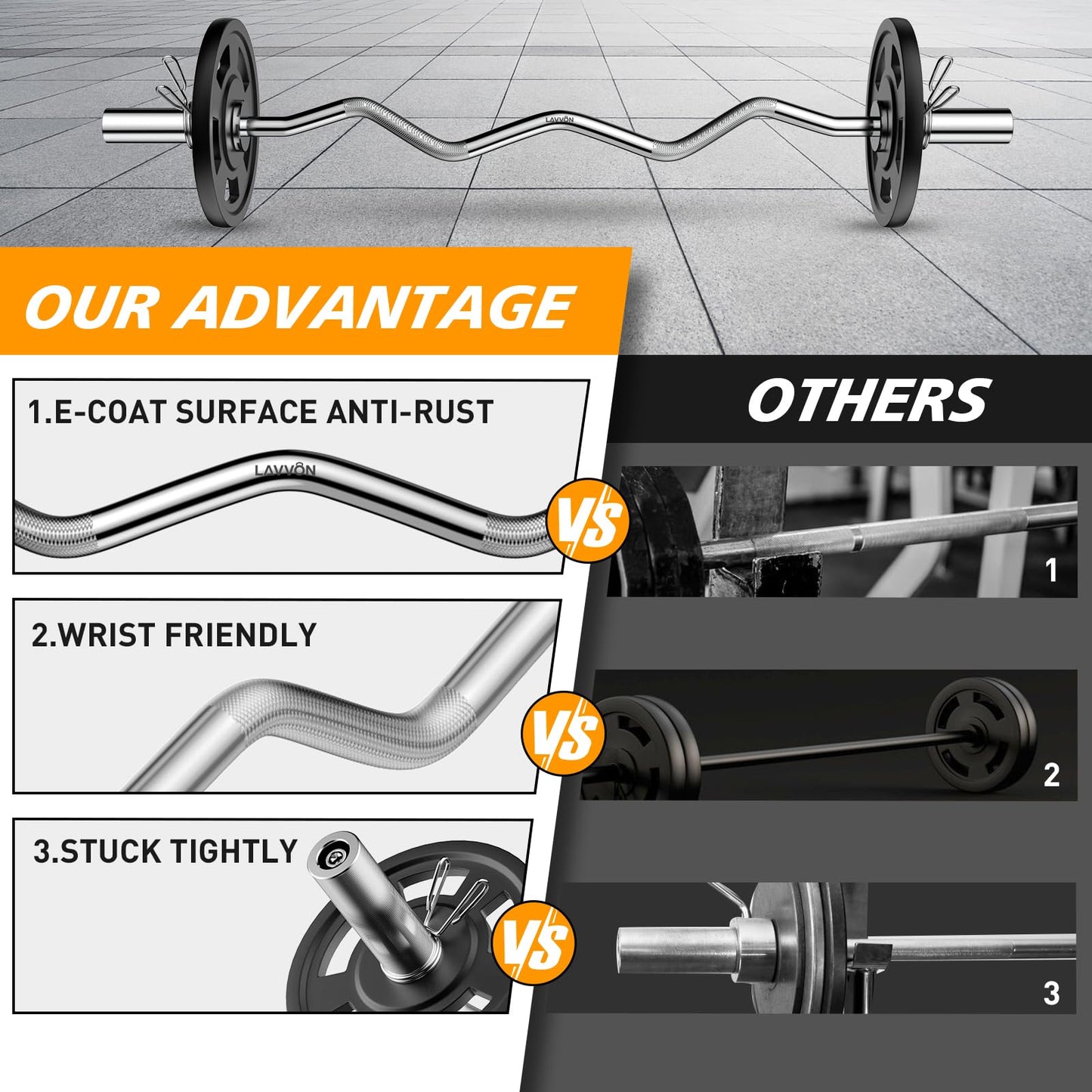 Olympic EZ Curl Barbell Bar 47", 2-Inch Curl Bar for Weight Lifting,Hip Thrusts,Squat,Biceps-Home Gym Weight Bar, Chrome Curling Bar for 2 Inch Weight Plates -2 Spring Collars(500lb Weight Capacity)
