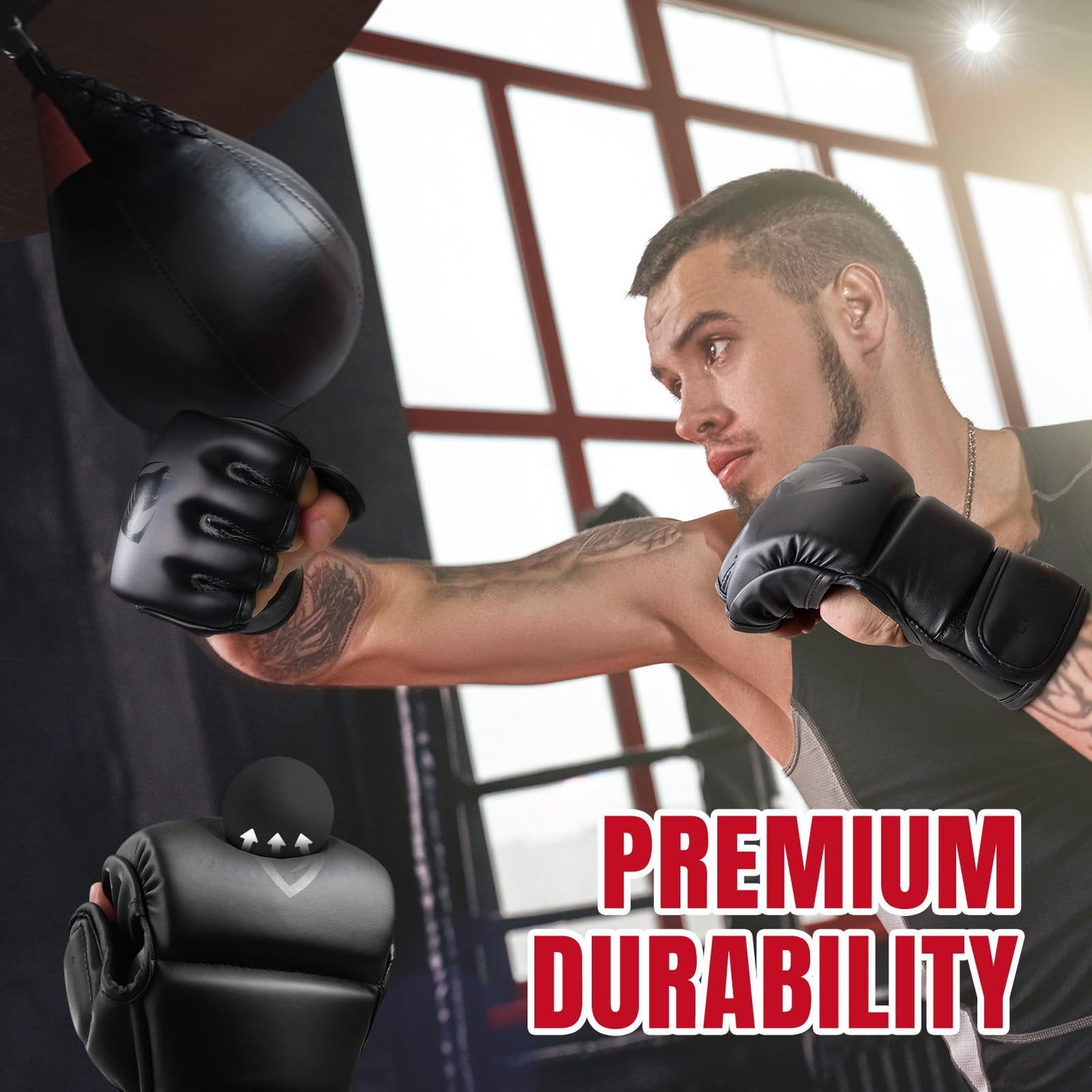 LIBERLUPUS MMA Gloves for Men – Kickboxing, Muay Thai, Light Sparring& Heavy Bag Training Gloves – Open Palm Martial Arts Gloves