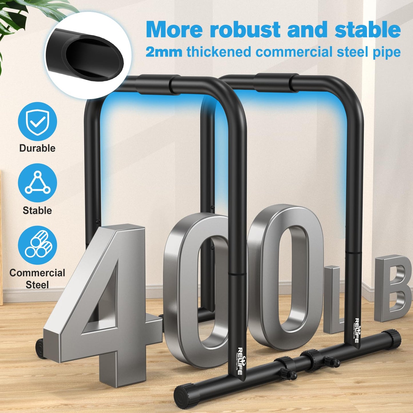 RELIFE REBUILD YOUR LIFE Dip Station Functional Heavy Duty Dip Stands Fitness Workout Dip bar Station Stabilizer Parallette Push Up Stand