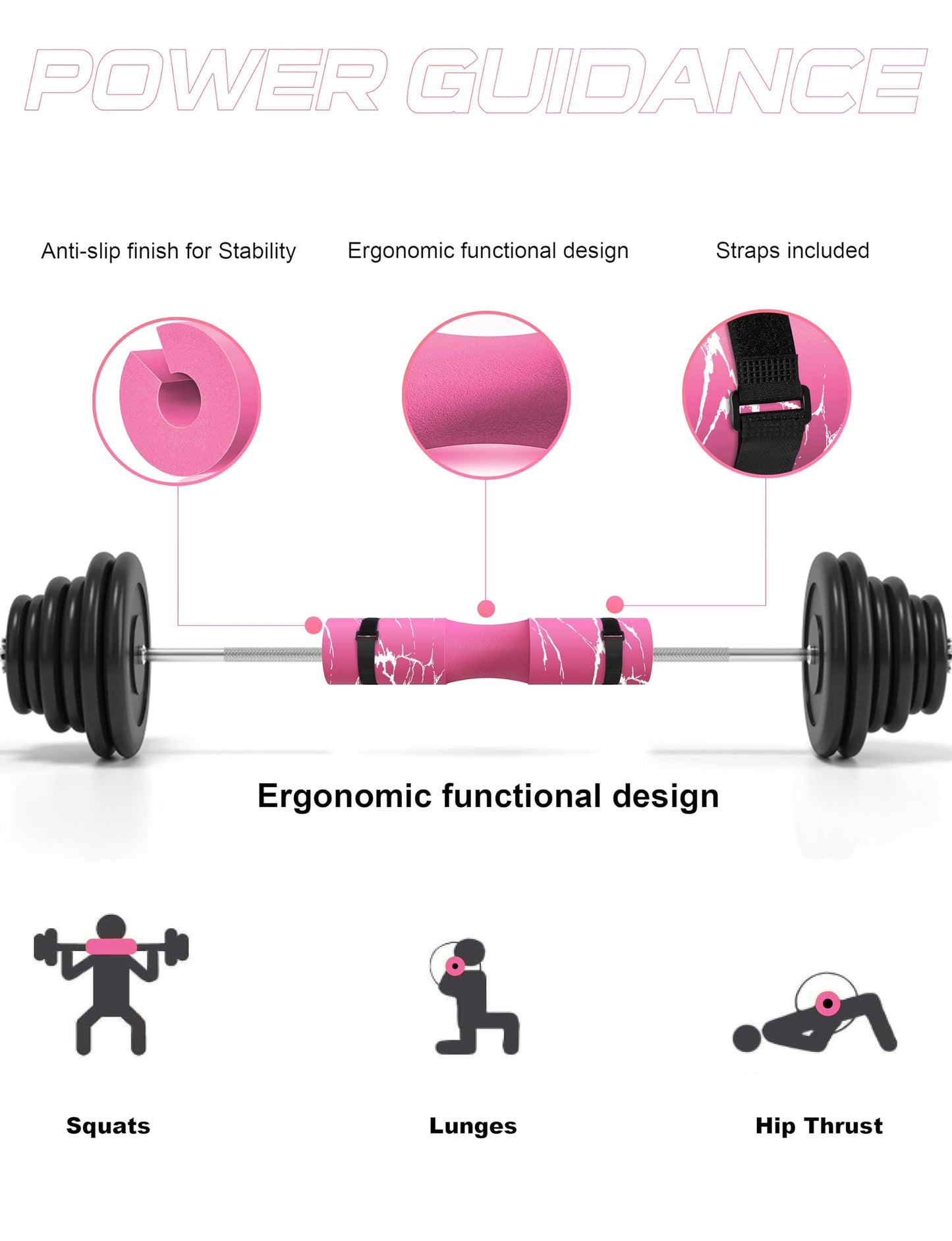 POWER GUIDANCE Barbell Squat Pad - Neck & Shoulder Protective Pad - Great for Squats, Lunges, Hip Thrusts, Weight Lifting & More - Fit Standard and Olympic Bars Perfectly