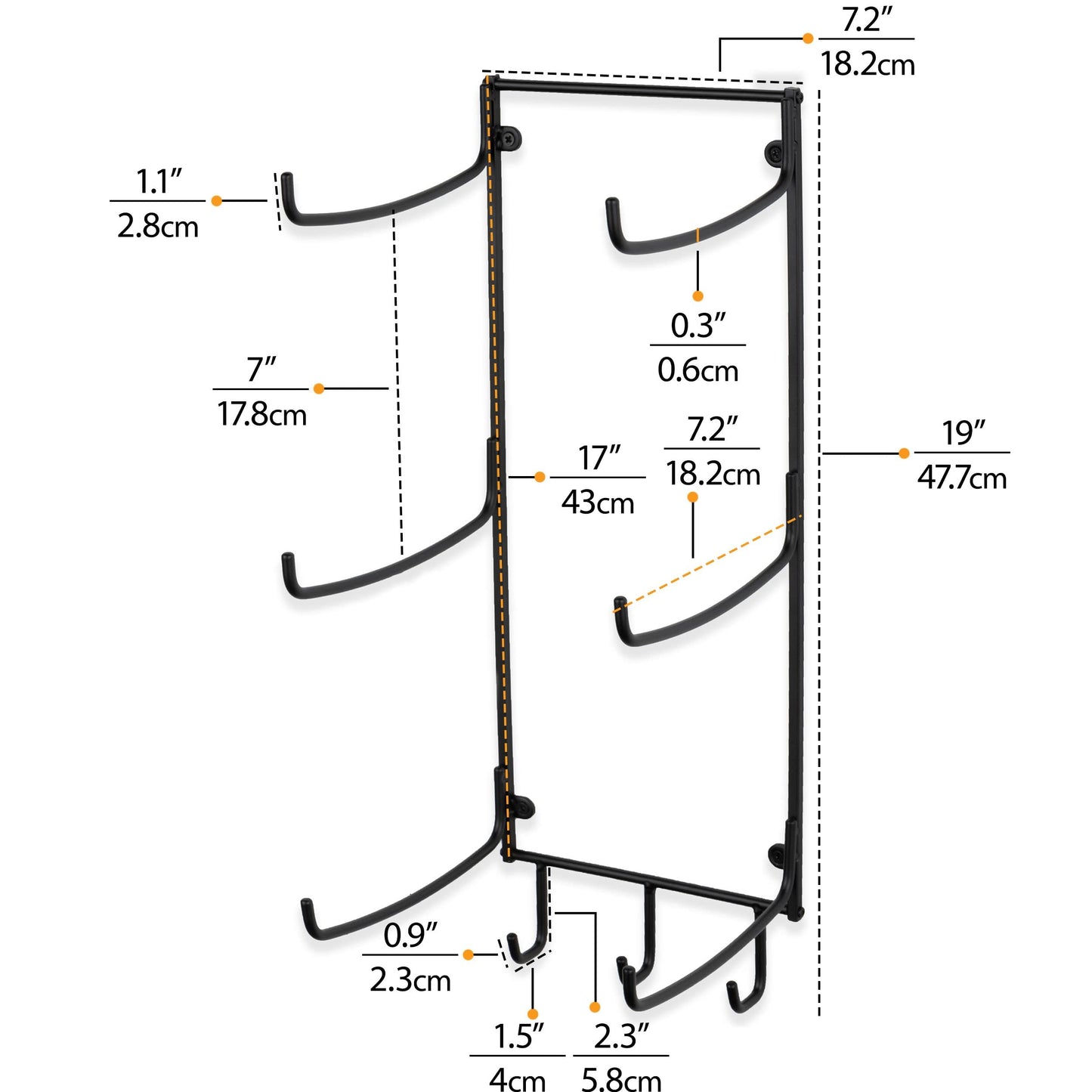 Wallniture Guru Wall Mount Yoga Mat Foam Roller and Towel Rack with 3 Hooks for Hanging Yoga Strap and Resistance Bands, 3-Sectional Metal