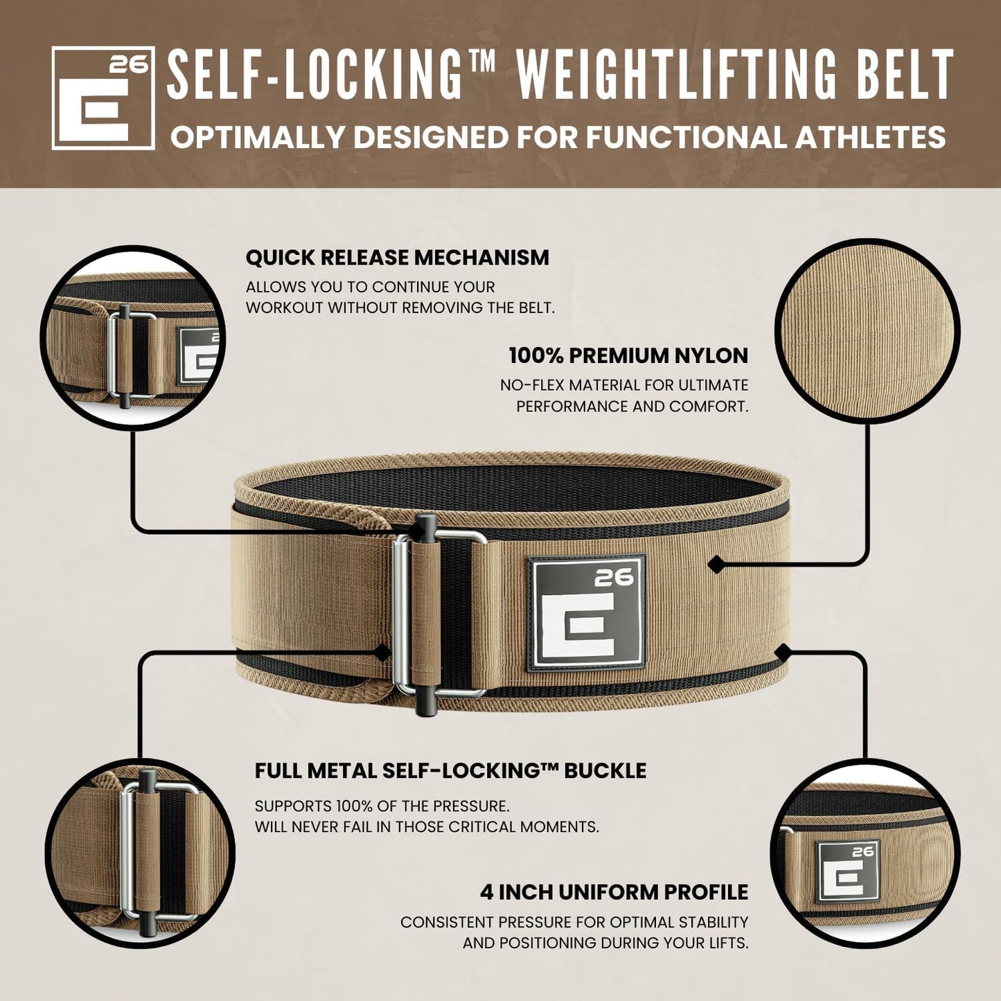 Self-Locking Weight Lifting Belt - Premium Weightlifting Belt for Serious Functional Fitness, Weight Lifting, and Olympic Lifting Athletes - Lifting Support for Men and Women - Deadlift Training Belt