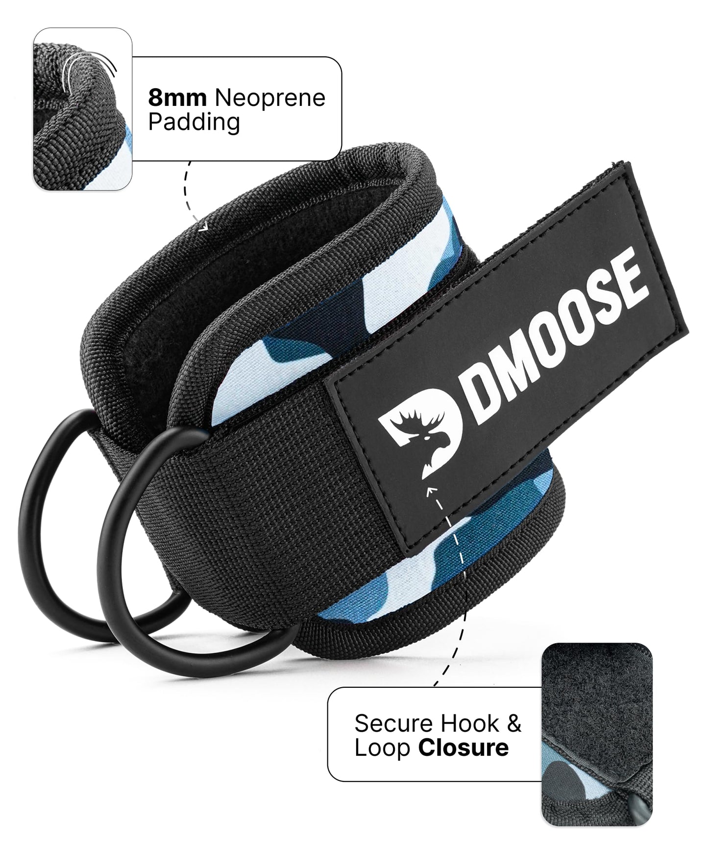 DMoose Fitness Ankle Straps for Cable Machines - One Size Fit with Premium Padding, Glute Kickback Ankle Strap for Women & Men, Cable Attachments for Gym, Booty Workouts, Leg Extension & Hip Abductors