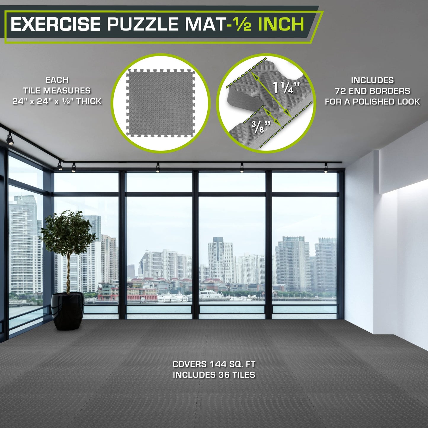 ProsourceFit Puzzle Exercise Mat ½ in, EVA Interlocking Foam Floor Tiles for Home Gym, Mat for Home Workout Equipment, Floor Padding for Kids.