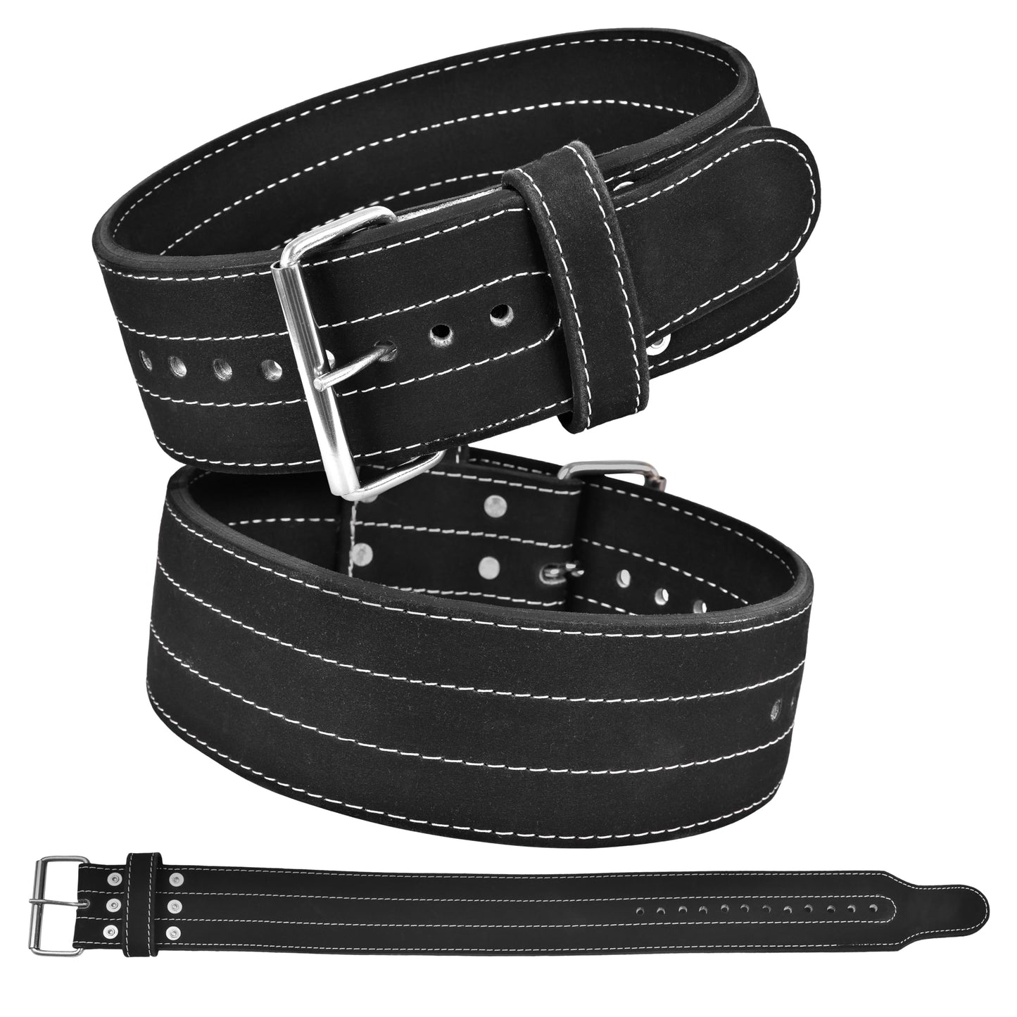 Single Prong Powerlifting Belt for Men & Women-Premium Leather 4”Wide 10mm Thick Weightlifting Belt for Back Support & Stability-Adjustable Gym Belt for Squats, Deadlifts & Heavy Lifts