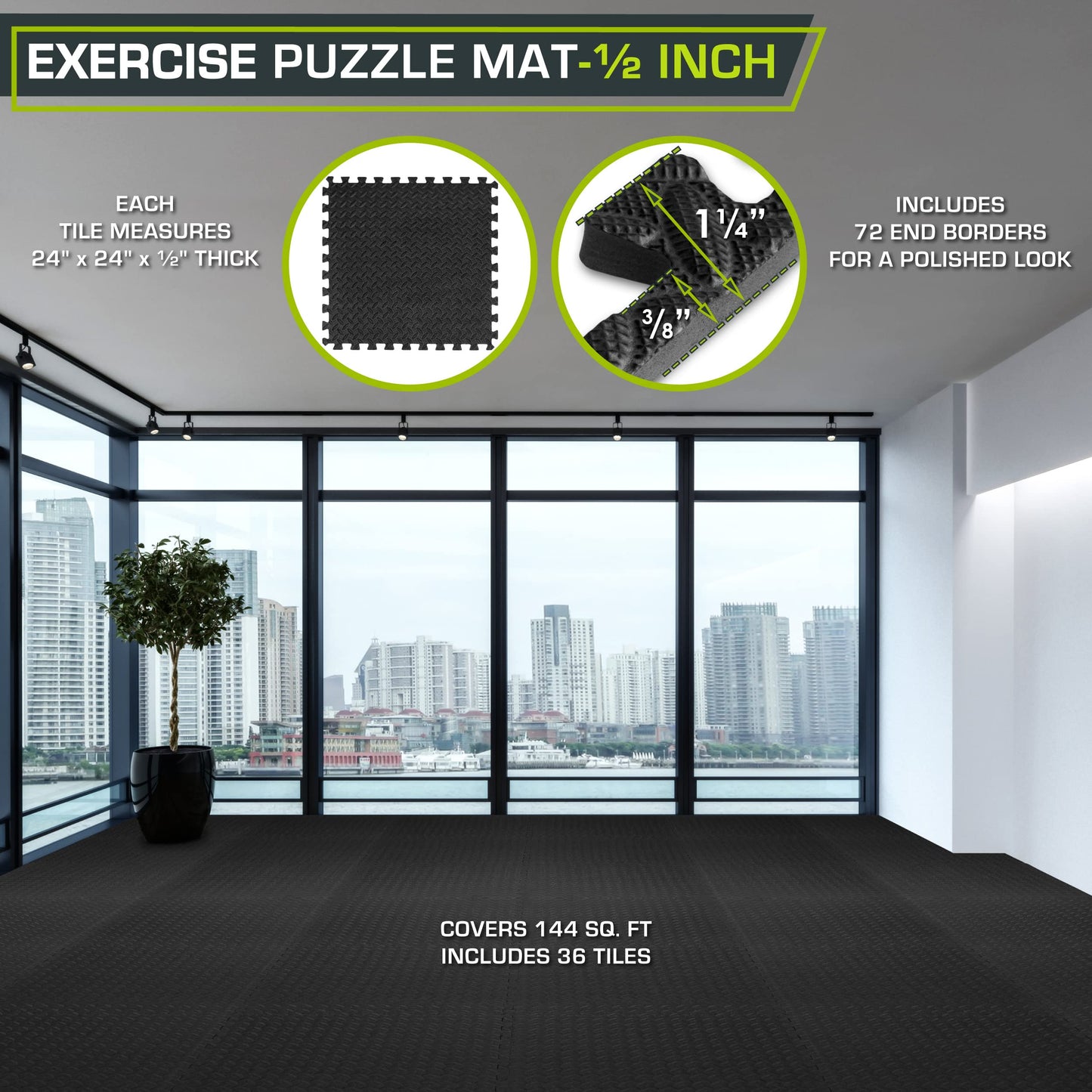 ProsourceFit Puzzle Exercise Mat ½ in, EVA Interlocking Foam Floor Tiles for Home Gym, Mat for Home Workout Equipment, Floor Padding for Kids.