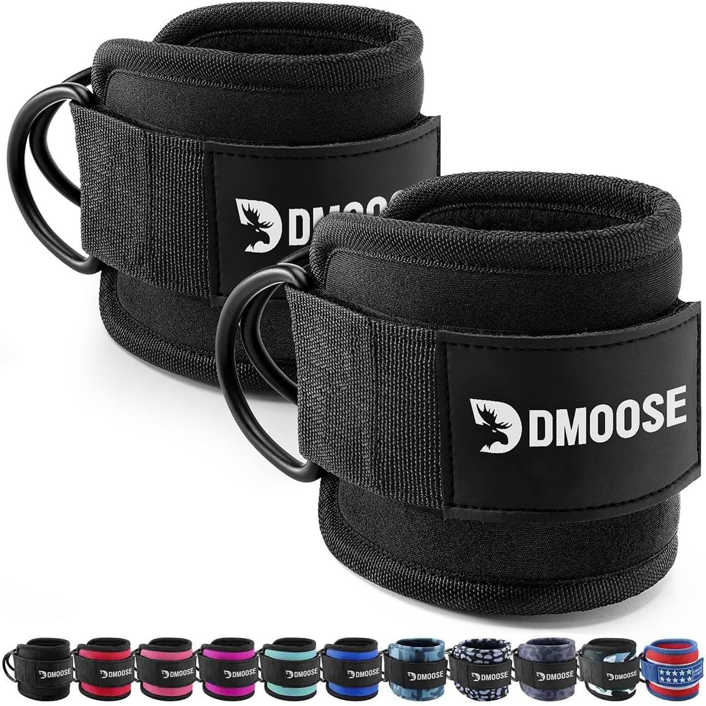 DMoose Fitness Ankle Straps for Cable Machines - One Size Fit with Premium Padding, Glute Kickback Ankle Strap for Women & Men, Cable Attachments for Gym, Booty Workouts, Leg Extension & Hip Abductors