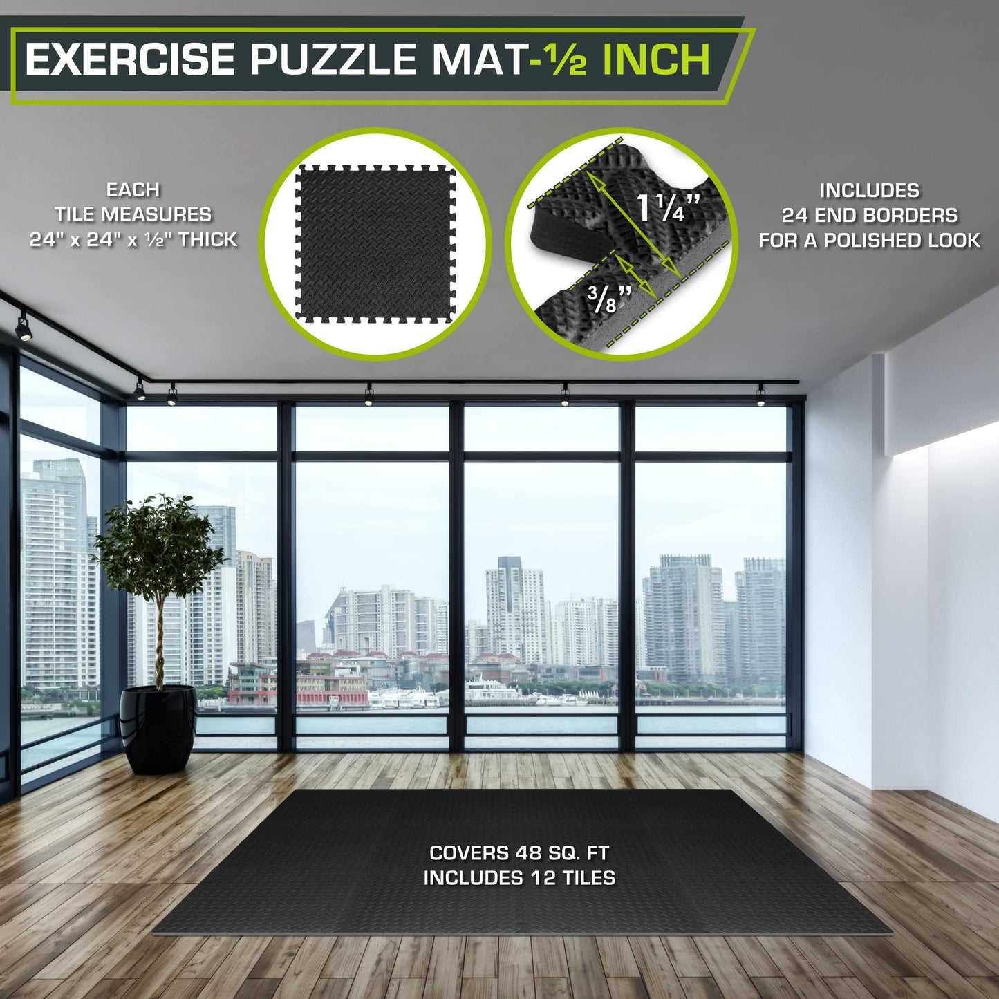 ProsourceFit Puzzle Exercise Mat ½ in, EVA Interlocking Foam Floor Tiles for Home Gym, Mat for Home Workout Equipment, Floor Padding for Kids.